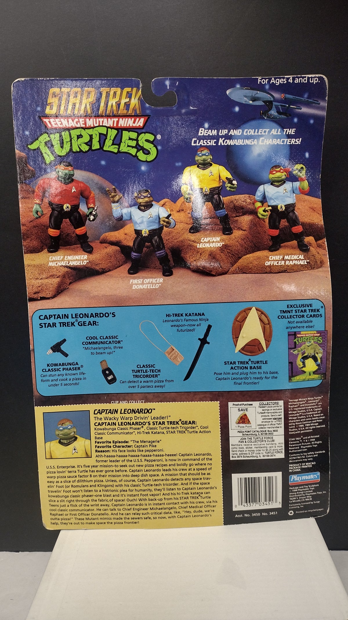 1994 TMNT Star Trek Captain Leonardo MOC Action Figure Playmates