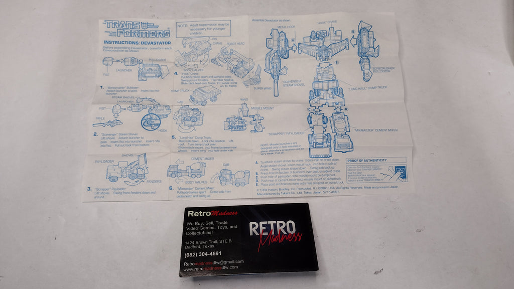 Vintage Original G1 Transformers Devastator Combiner Instructions