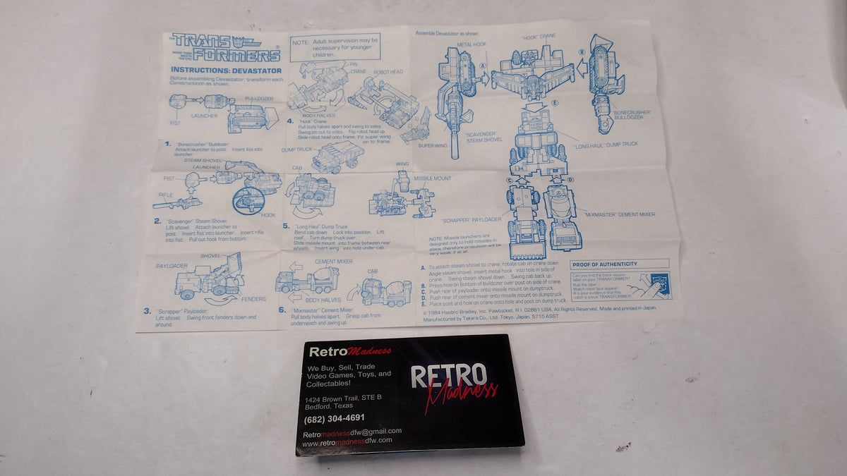 Vintage Original G1 Transformers Devastator Combiner Instructions