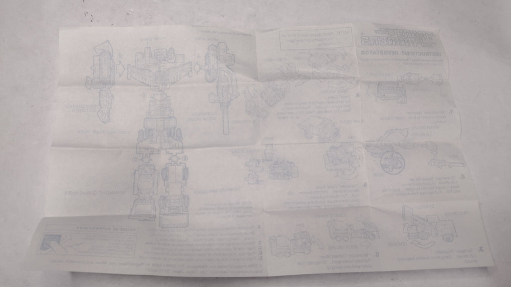 Vintage Original G1 Transformers Devastator Combiner Instructions