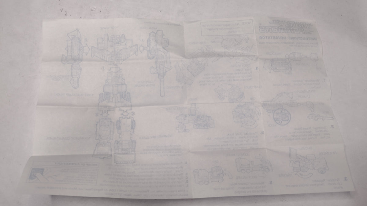 Vintage Original G1 Transformers Devastator Combiner Instructions