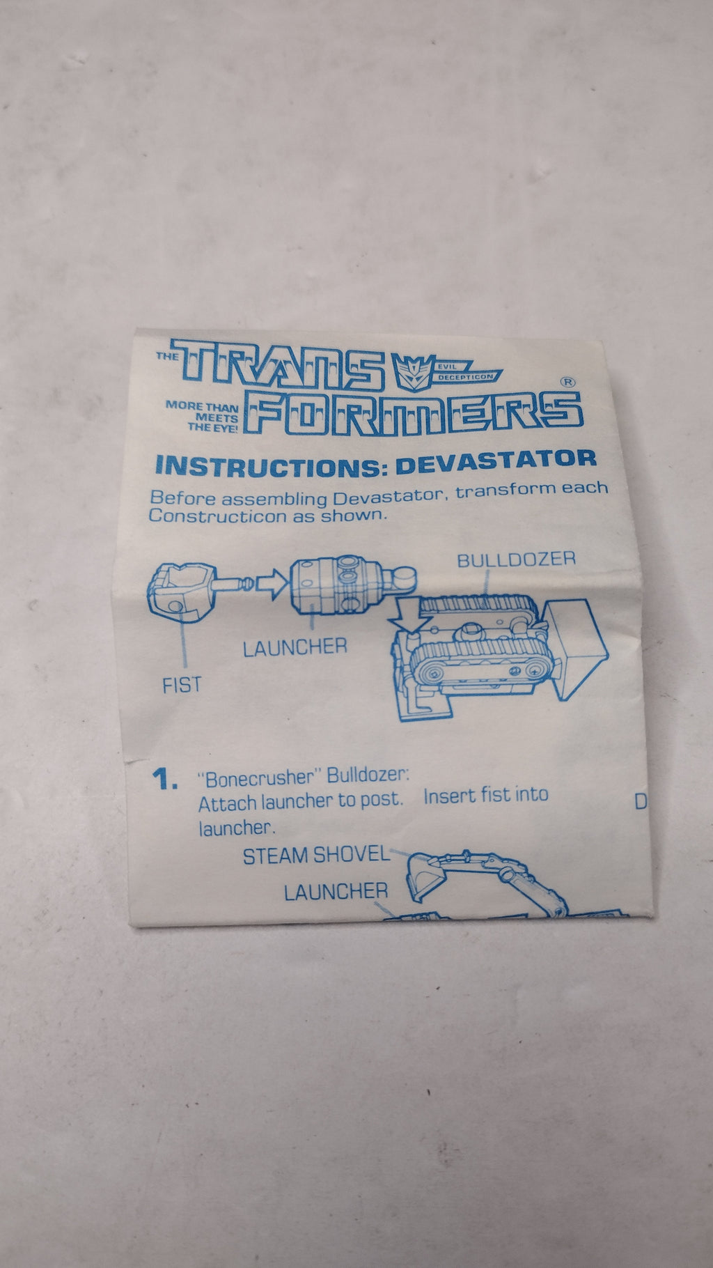 Vintage Original G1 Transformers Devastator Combiner Instructions