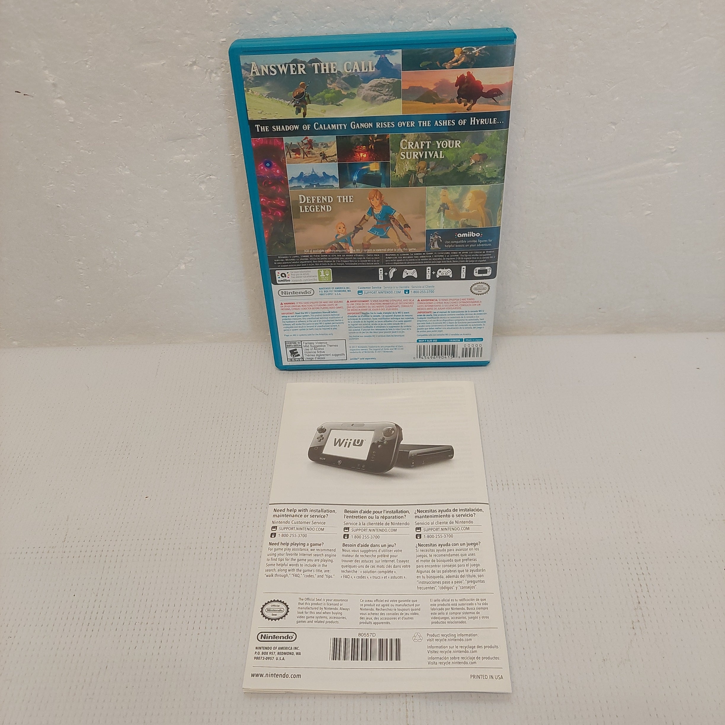 Nintendo Wii U Legend of Zelda Breath of the Wild Case and Inserts ONLY No Game