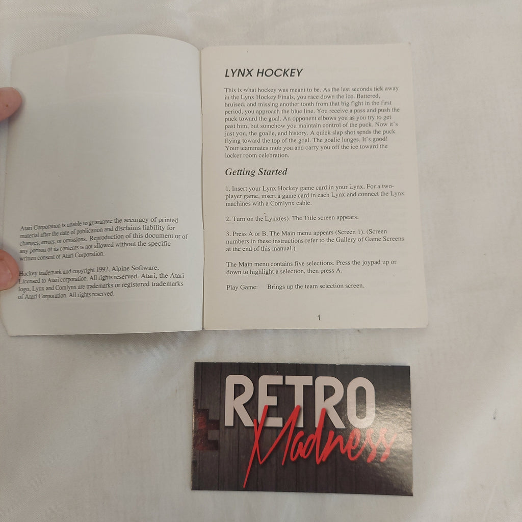 Vintage Atari Lynx Hockey Manual Only