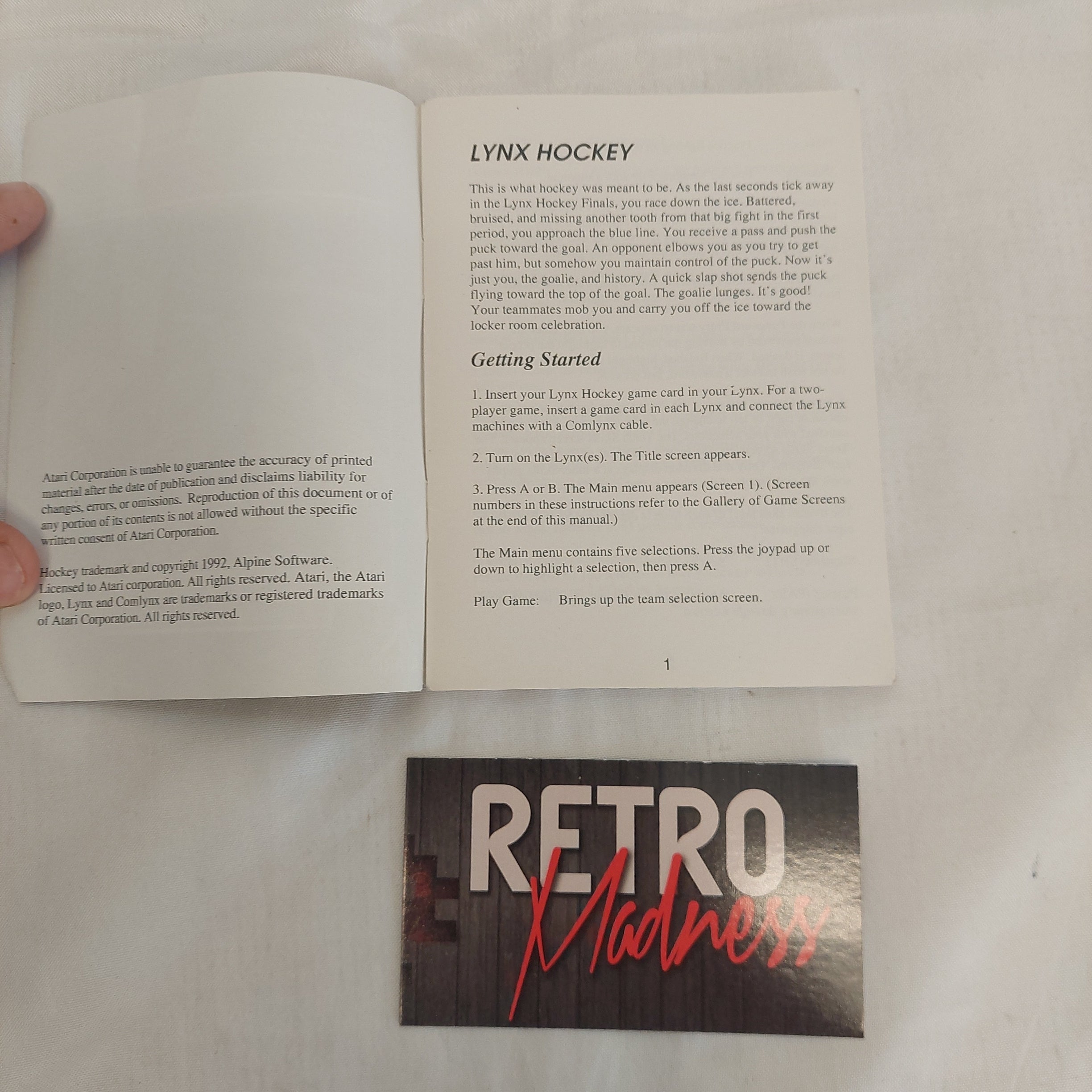 Vintage Atari Lynx Hockey Manual Only