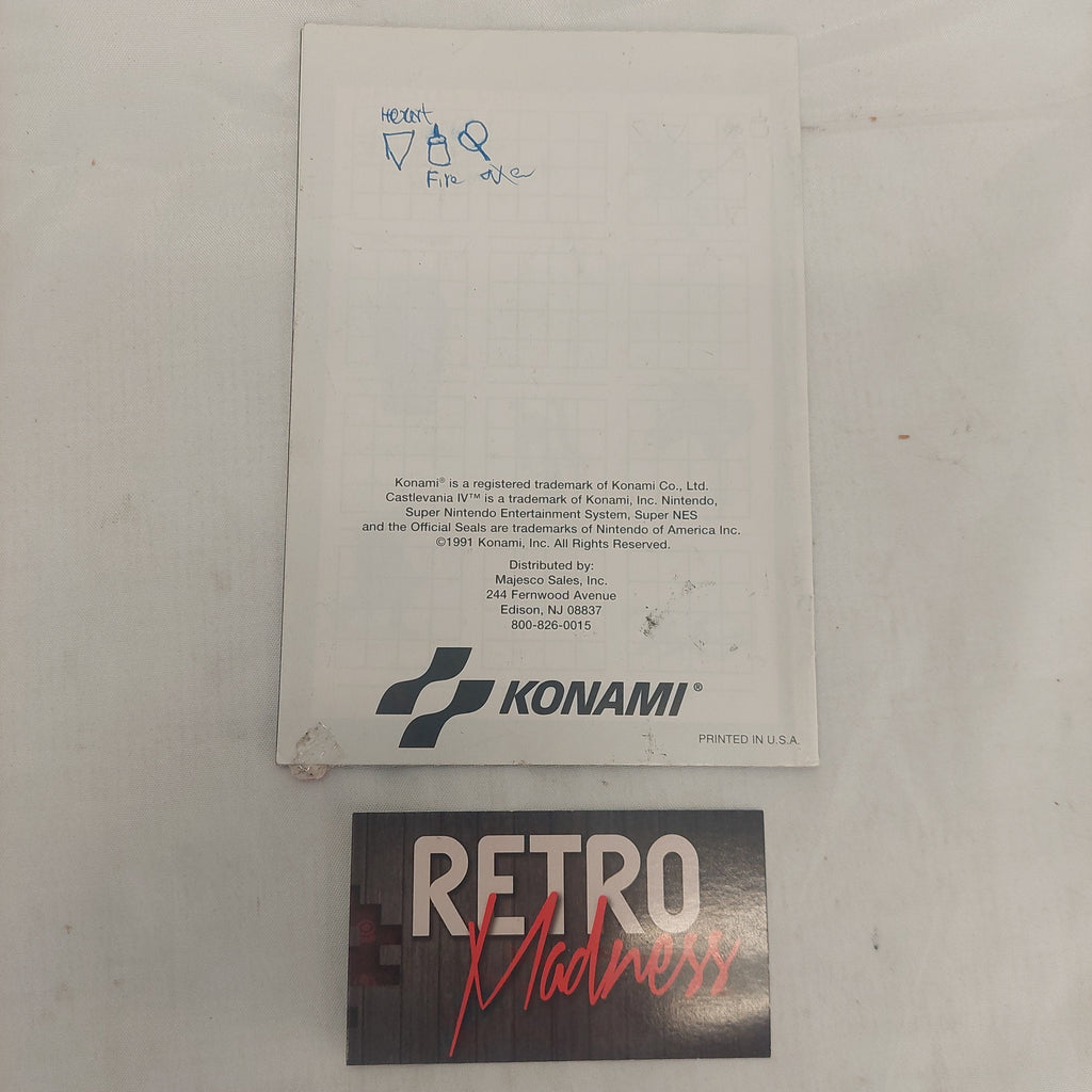 Super Nintendo SNES Super Castlevania IV Manual Only Writing on Back
