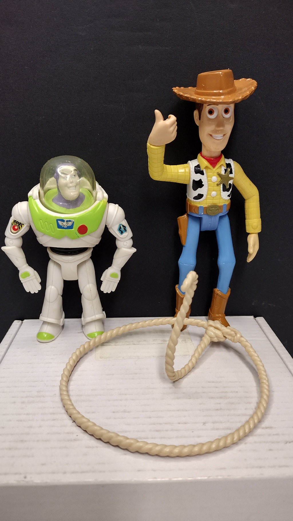 Vintage 1995 Disney Pixar Toy Story Woody & Buzz Lightyear All-Plastic Burger King Figures Lot (With Lasso)