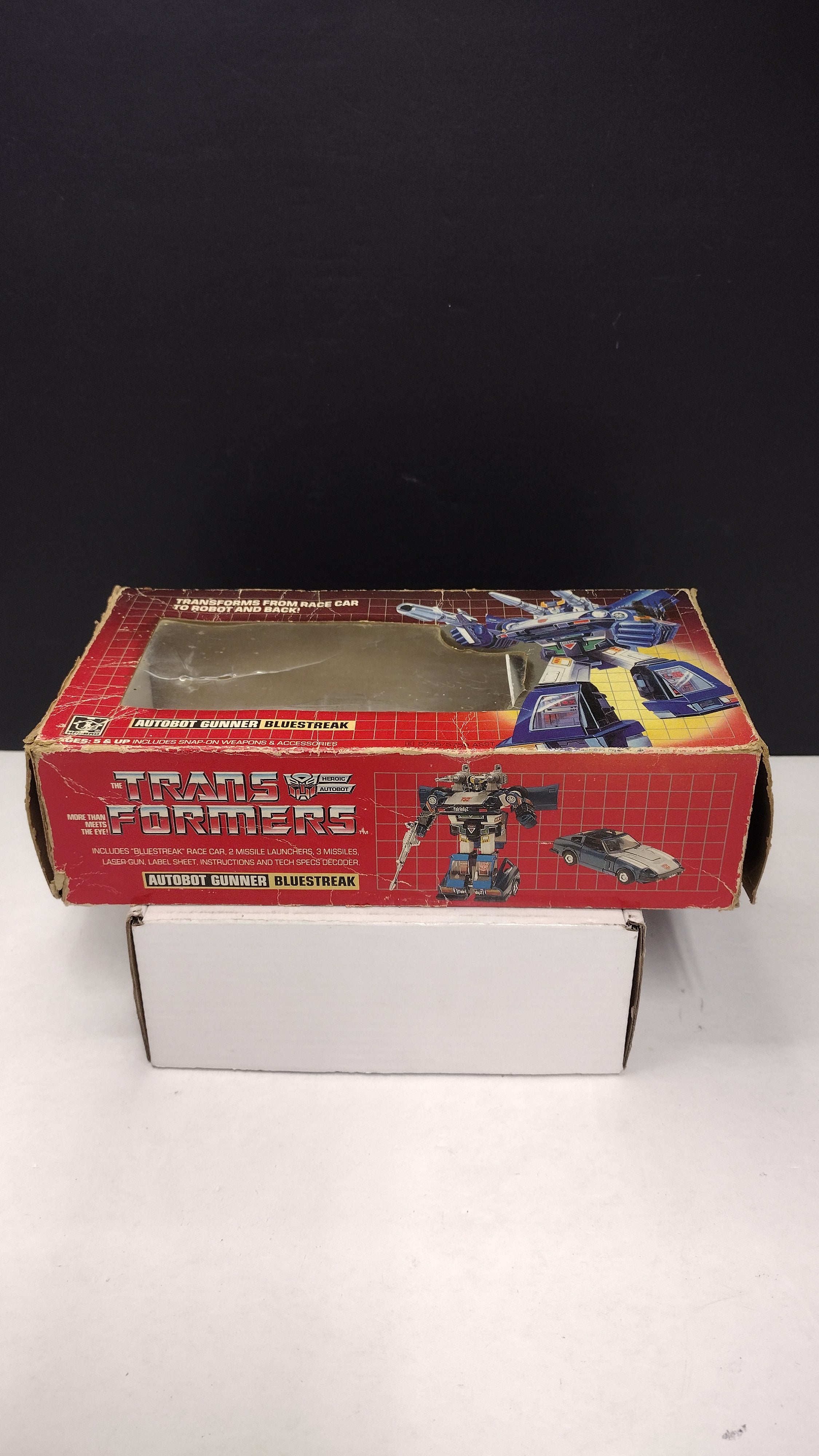 1984 Vintage Original G1 Transformers Bluestreak Box with Reissue Inner Bubble (Hasbro - Packaging Only / Heavy Box Wear)