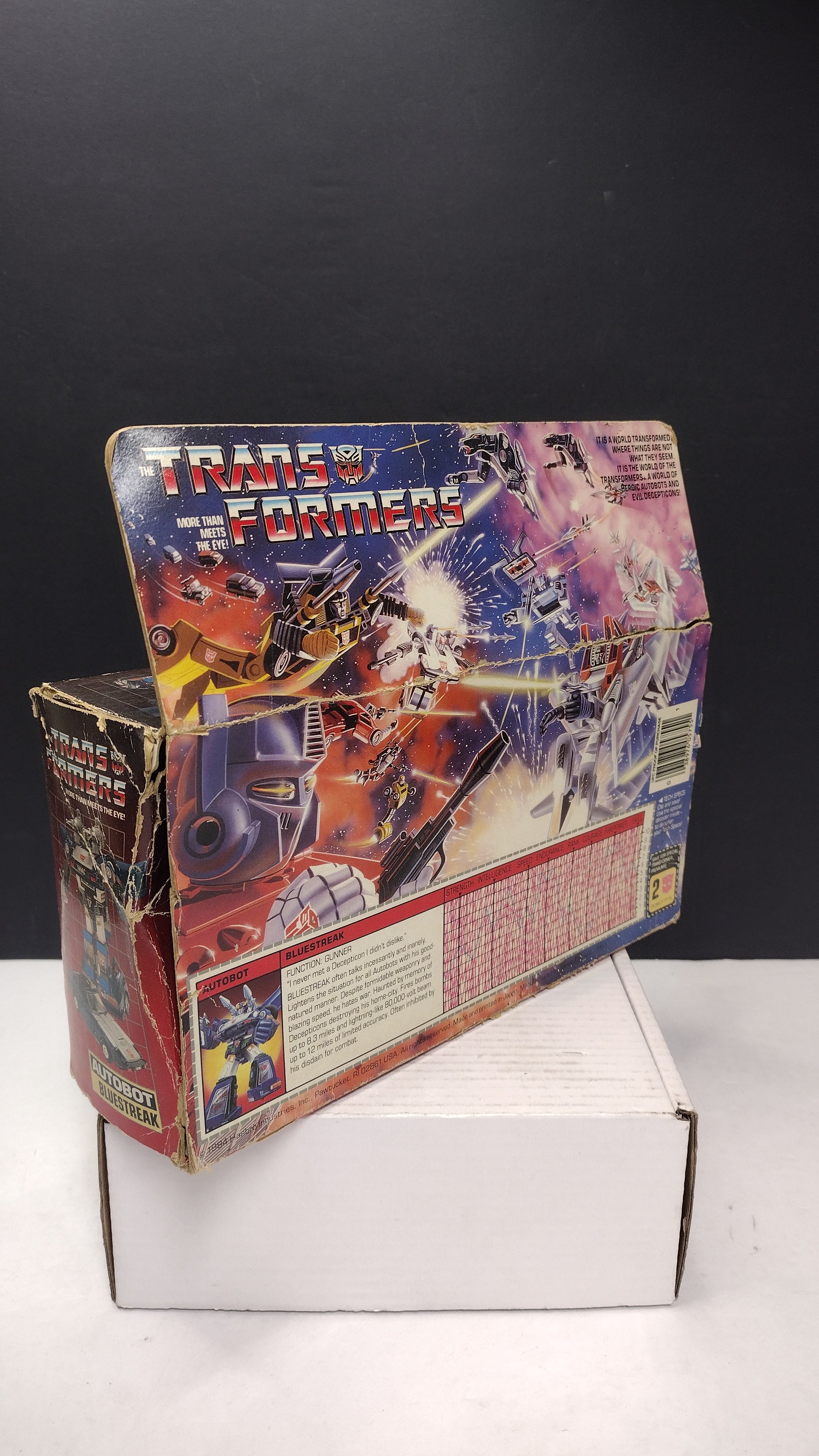 1984 Vintage Original G1 Transformers Bluestreak Box with Reissue Inner Bubble (Hasbro - Packaging Only / Heavy Box Wear)