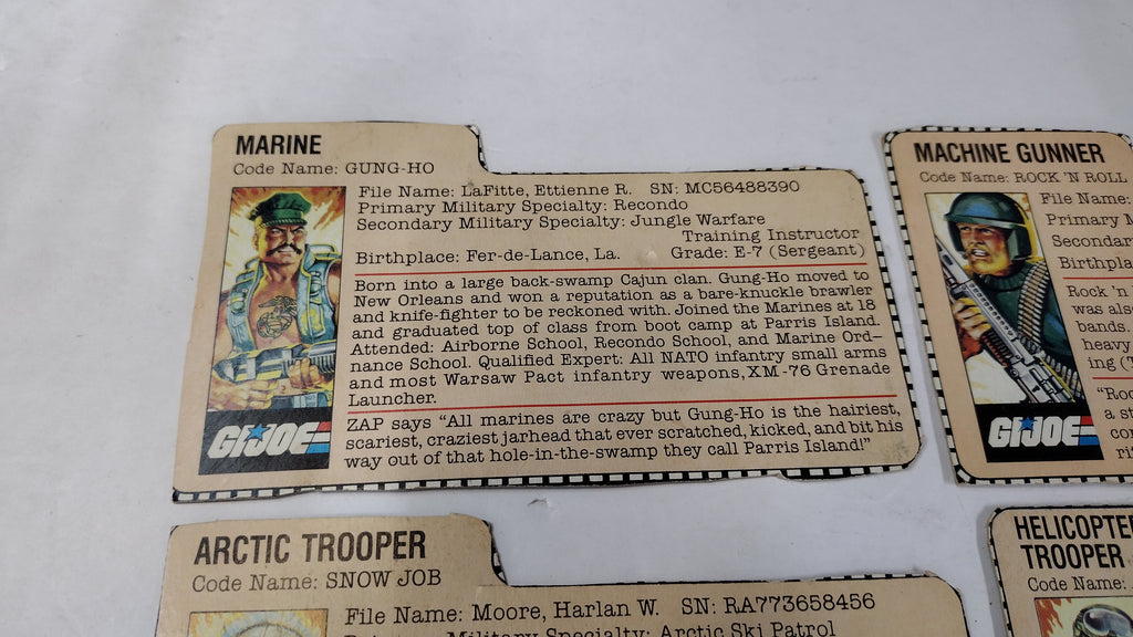 Vintage GI Joe File Cards (Lot C) Gung-Ho, Rock N Roll, Snow Job, Airborne