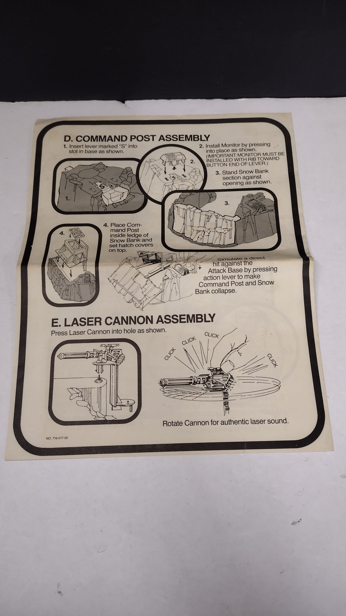 Vintage 1980 Kenner Star Wars Empire Strikes Back-Imperial Attack Base Instruction Sheet