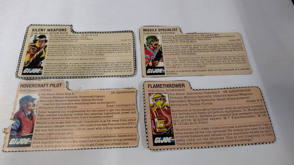 Vintage GI Joe File Cards (Lot D) Quick Kick, Bazooka, Blowtorch, Cutter