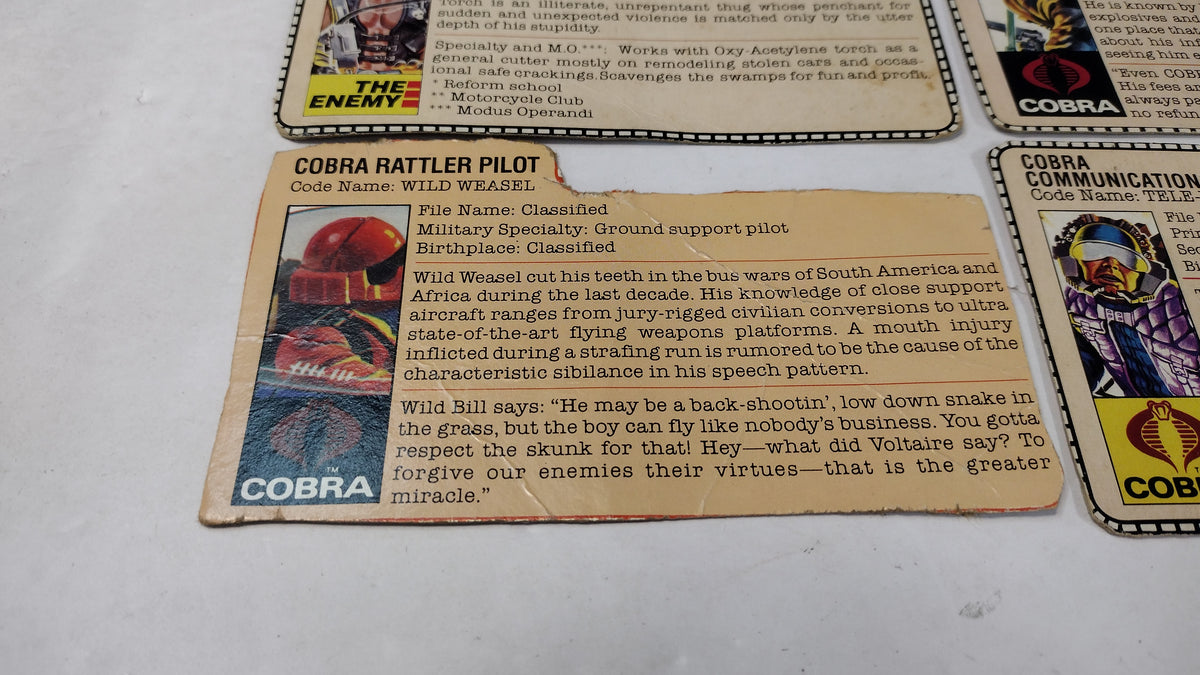 Vintage GI Joe Cobra File Cards (Lot A) Firefly, Torch, Wild Weasel, Tele-Viper
