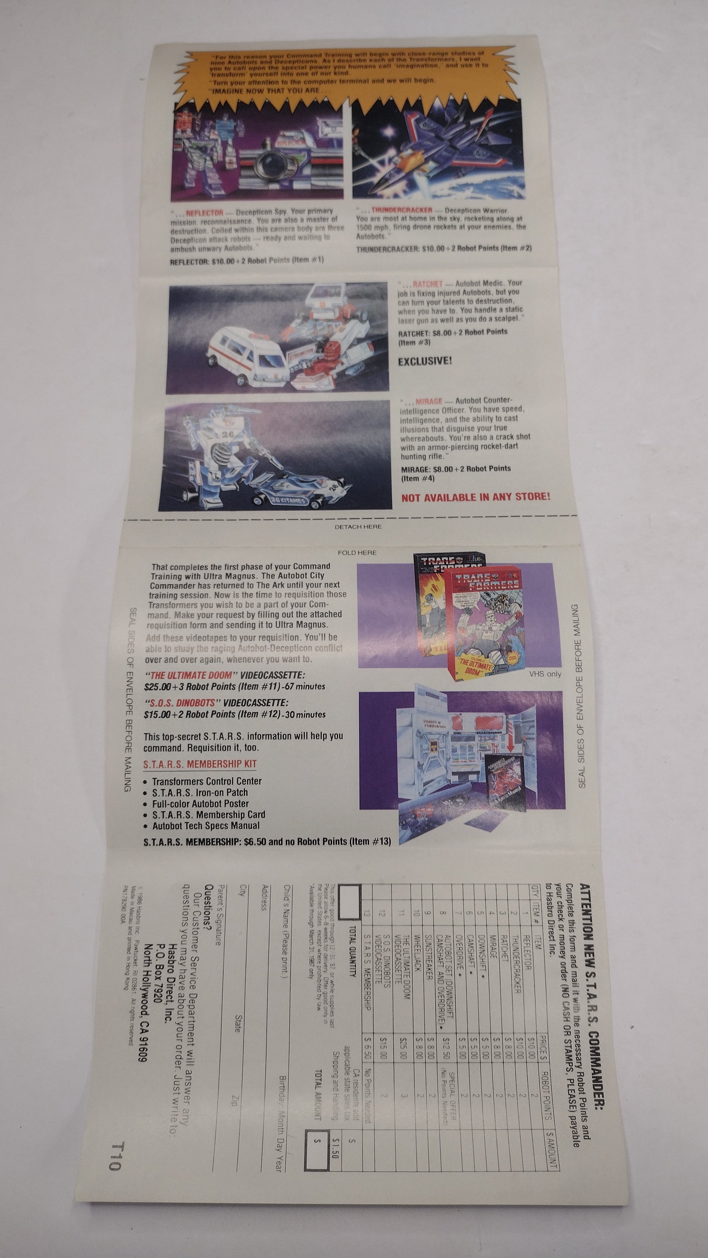 Vintage 1986 G1 Transformers S.T.A.R.S. Membership Offer Insert "You Have Been Chosen"