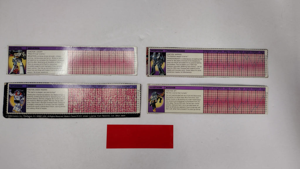 Vintage G1 Transformers Tech Specs Card & Reader Lot A