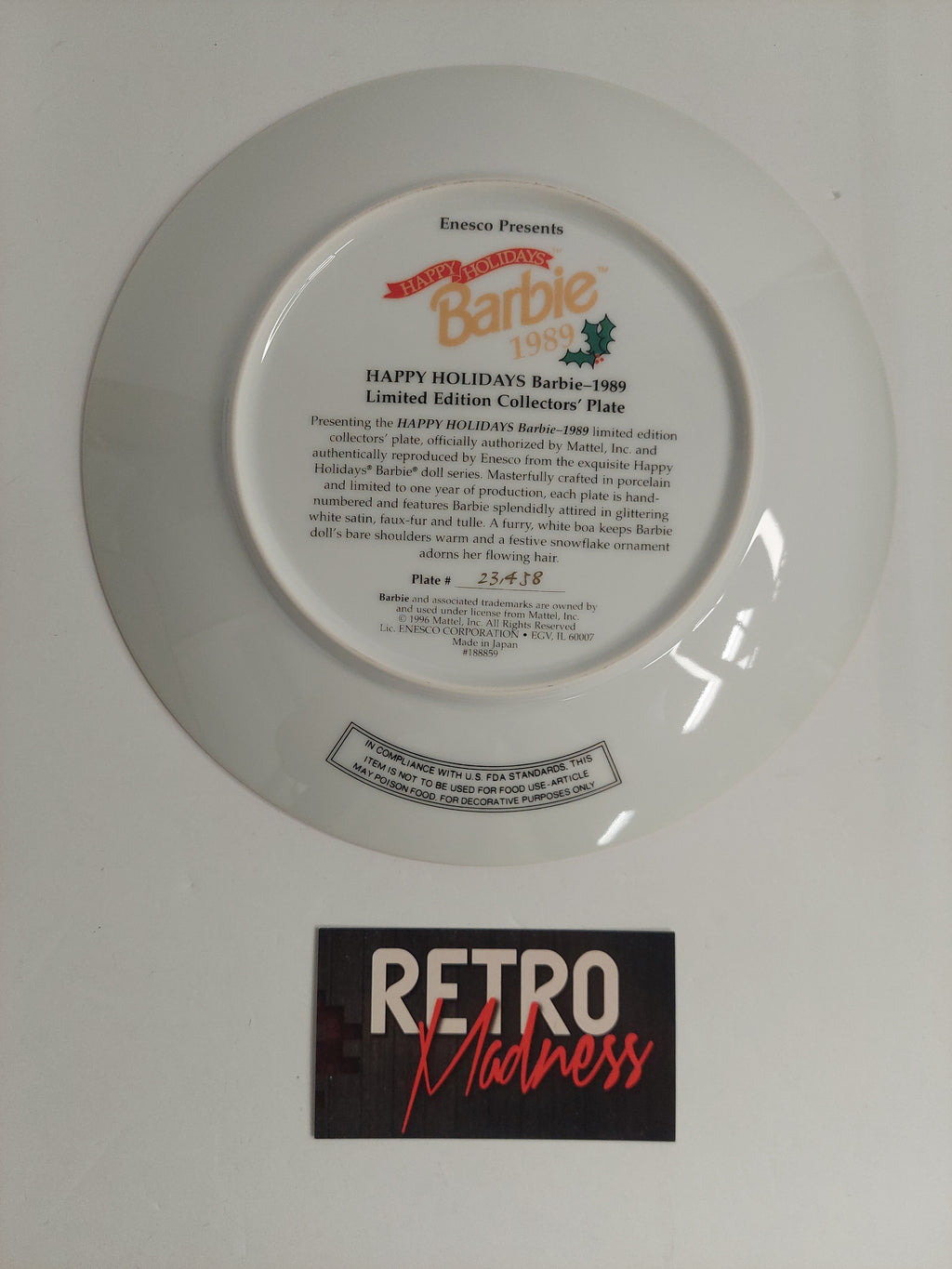 Vintage 1989 Happy Holidays Barbie Limited Edition Collector's Plate