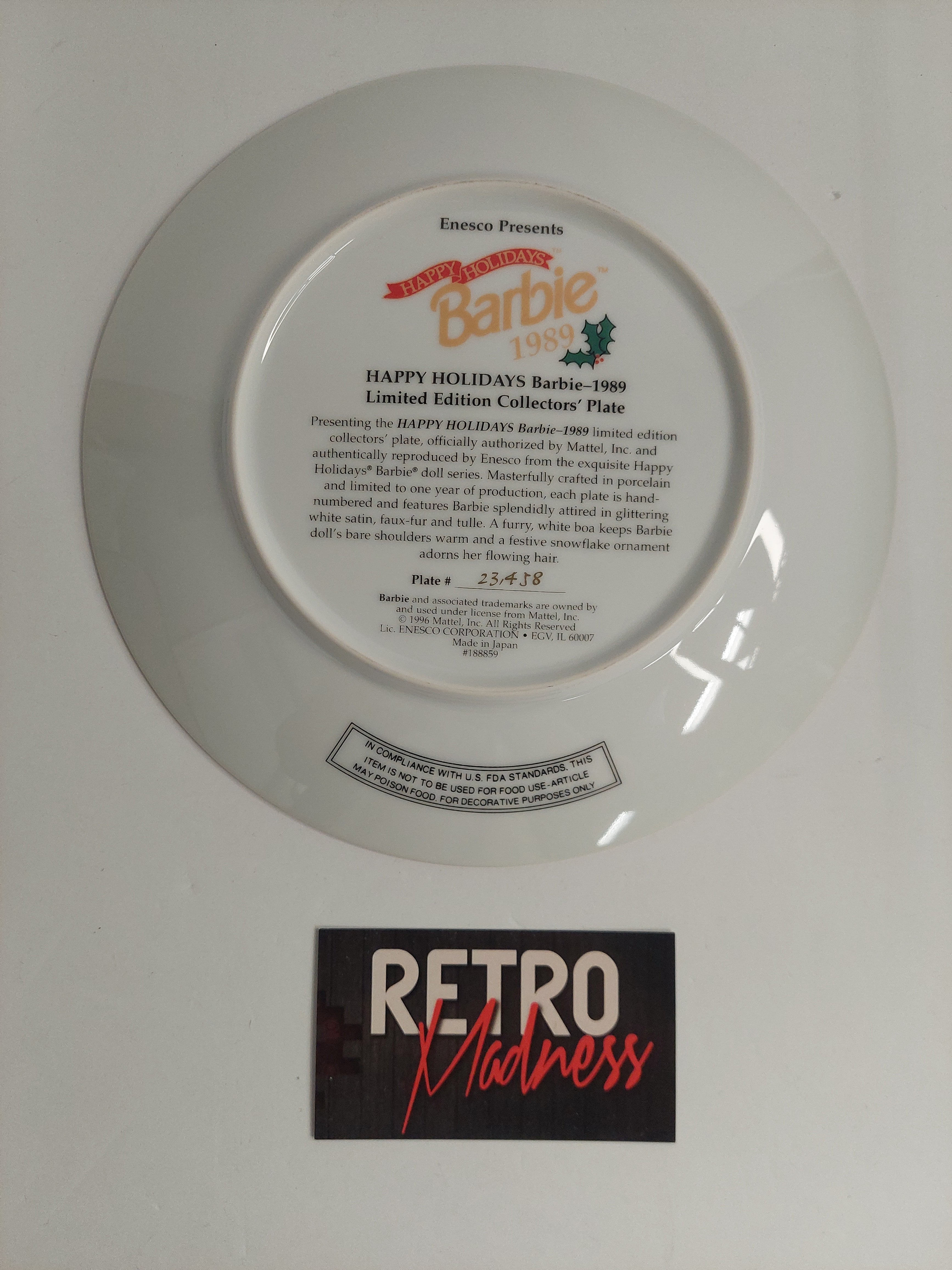 Vintage 1989 Happy Holidays Barbie Limited Edition Collector's Plate