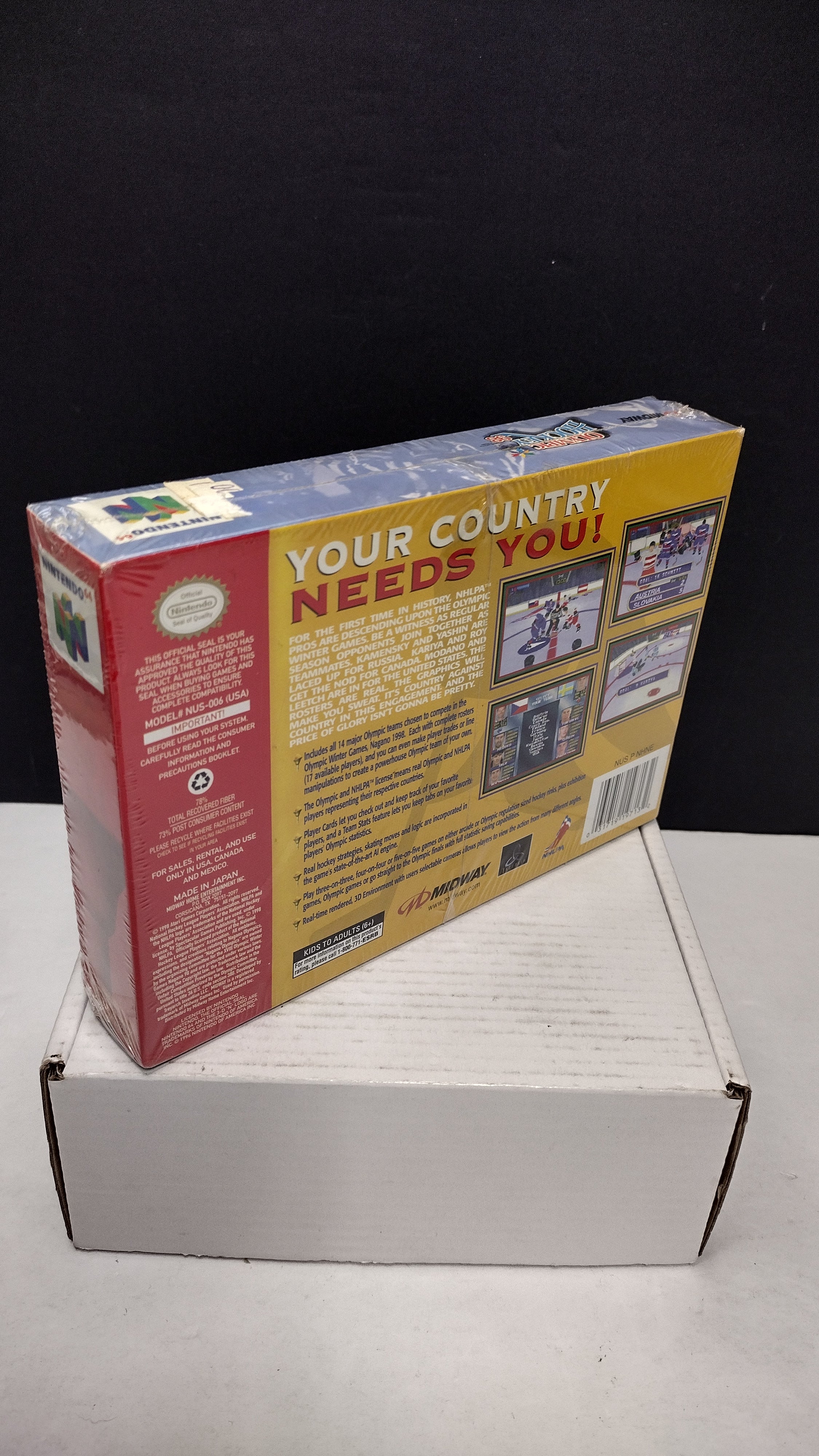 Vintage 1998 Nintendo 64 Olympic Hockey 98 Game (Complete & Factory Sealed in Box with Protector)