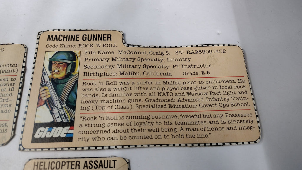 Vintage GI Joe File Cards (Lot C) Gung-Ho, Rock N Roll, Snow Job, Airborne