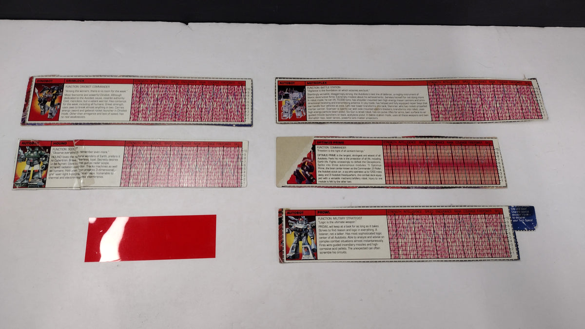 Vintage G1 Transformers Tech Specs Card & Reader Lot D
