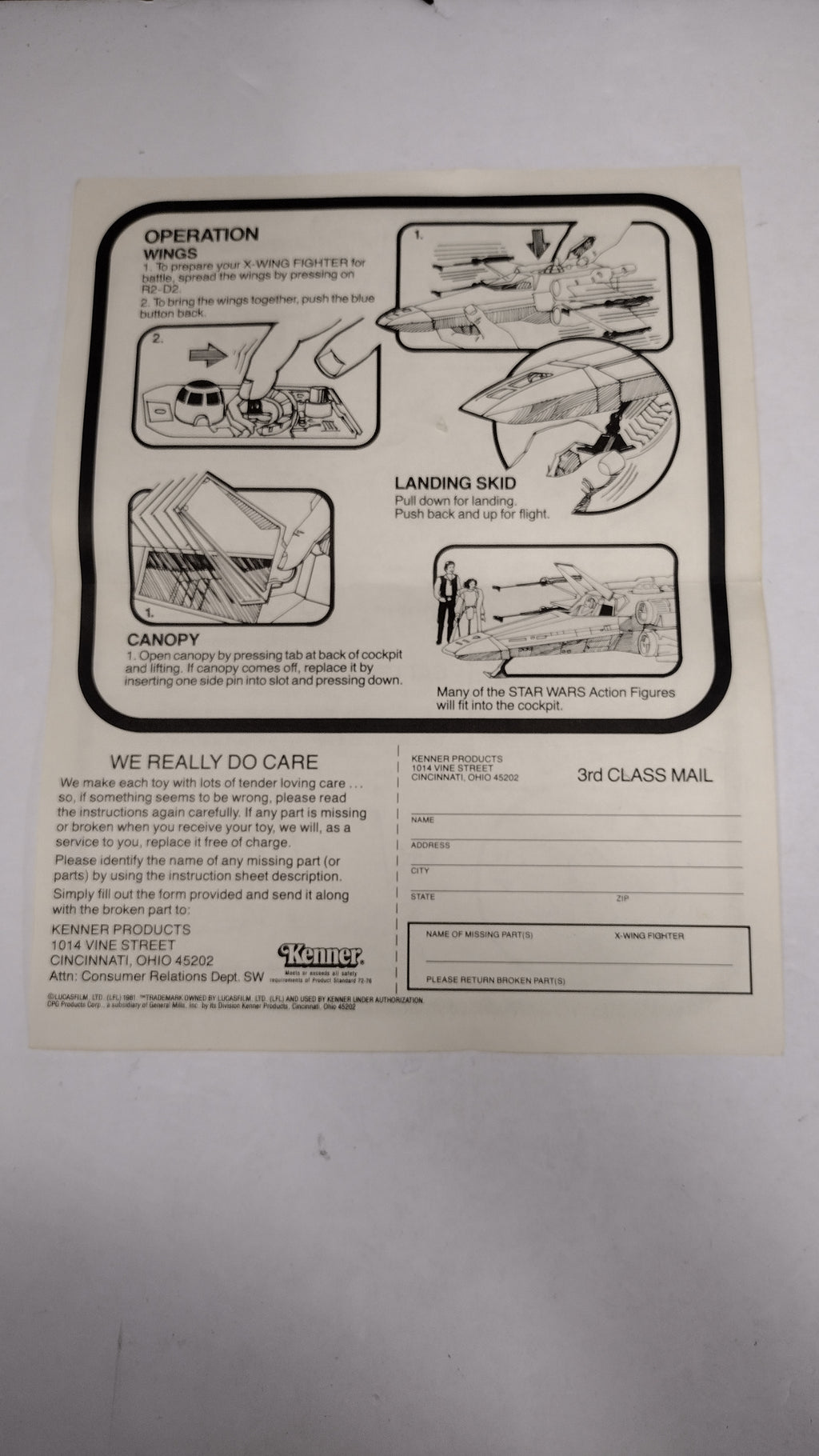 Vintage 1981 Kenner Star Wars - Battle Damaged X-Wing Fighter Instructions