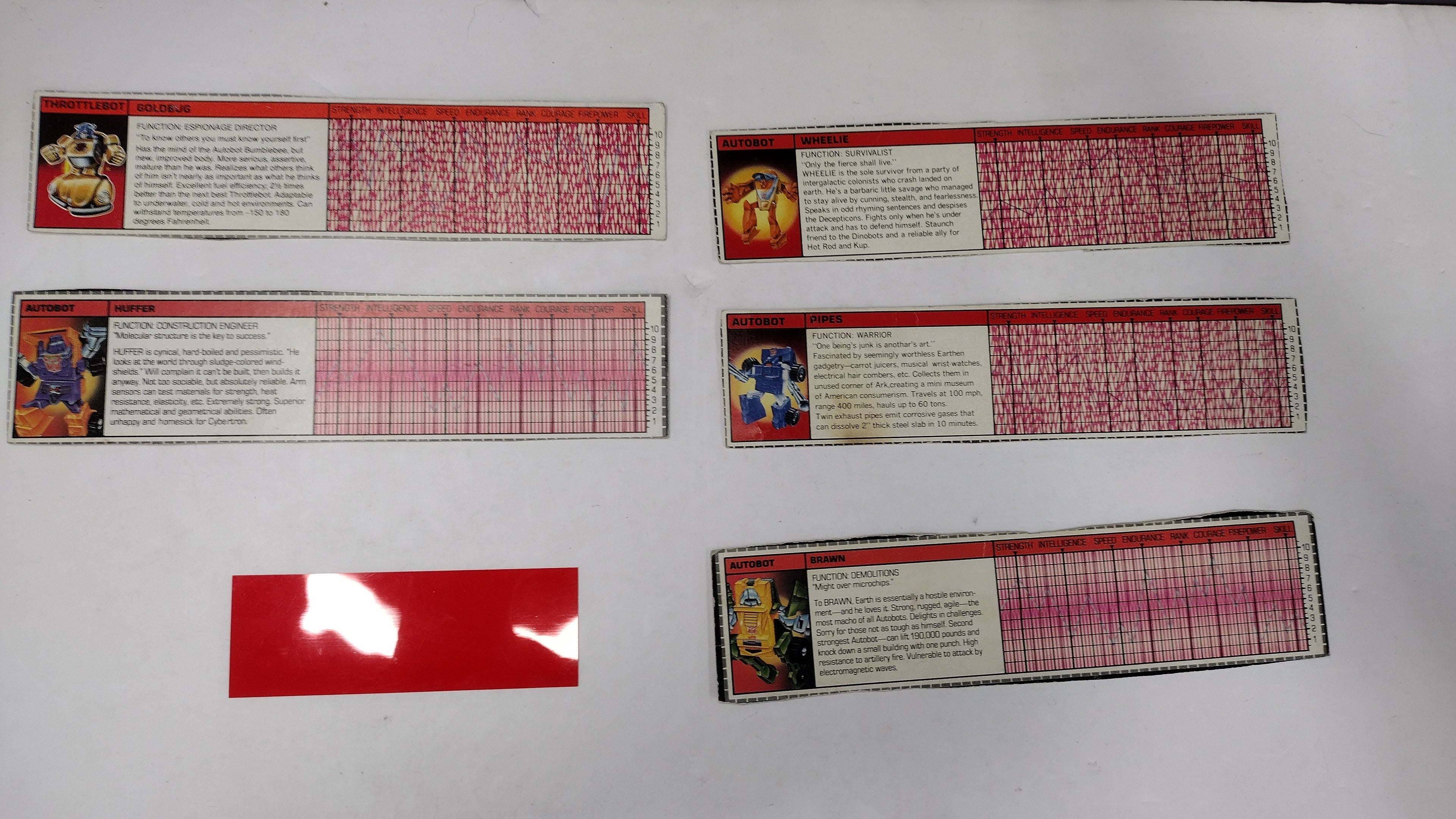 Vintage G1 Transformers Tech Specs Card & Reader Lot C