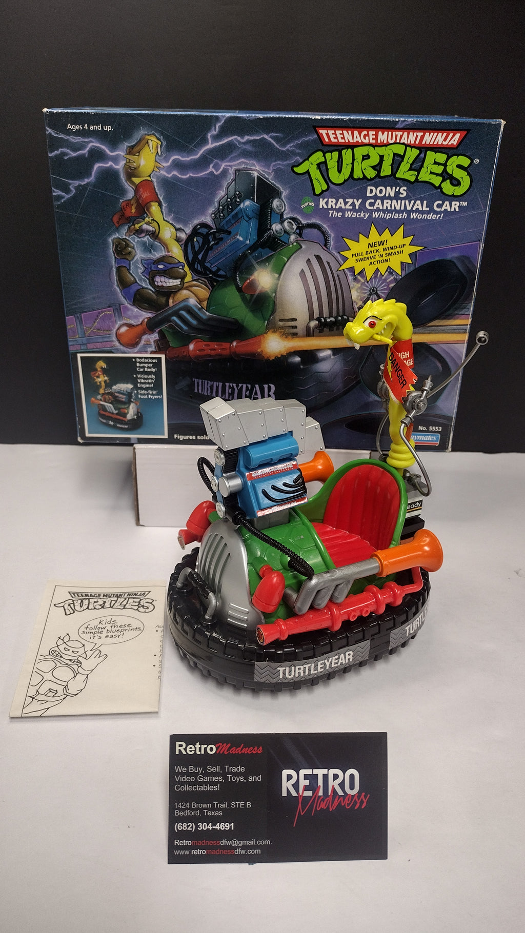 Vintage 1991 TMNT Don’s Krazy Carnival Car – Open Box with Instructions (Playmates)