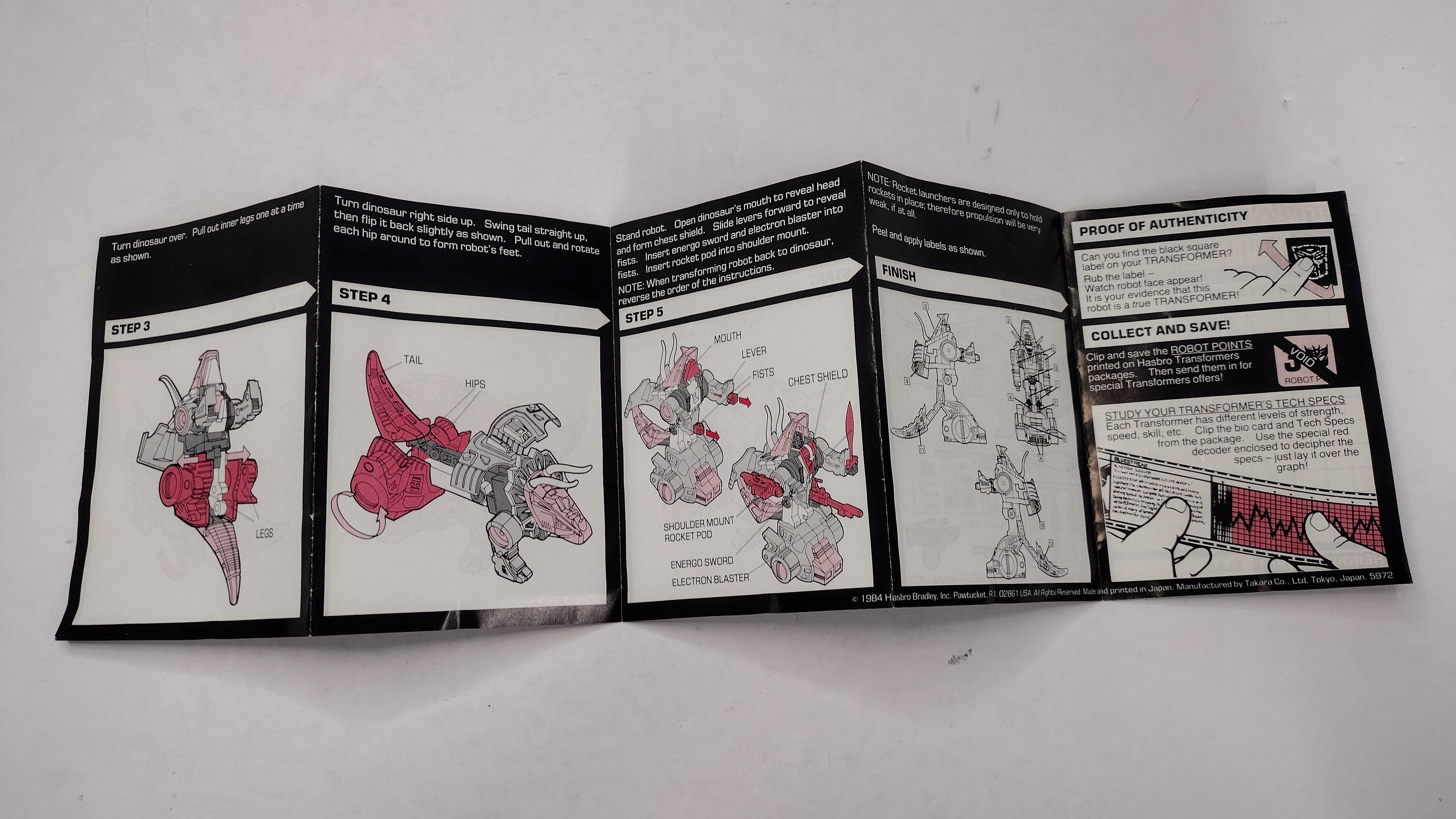 Vintage 1984 Original G1 Transformers Slag - Instruction Booklet