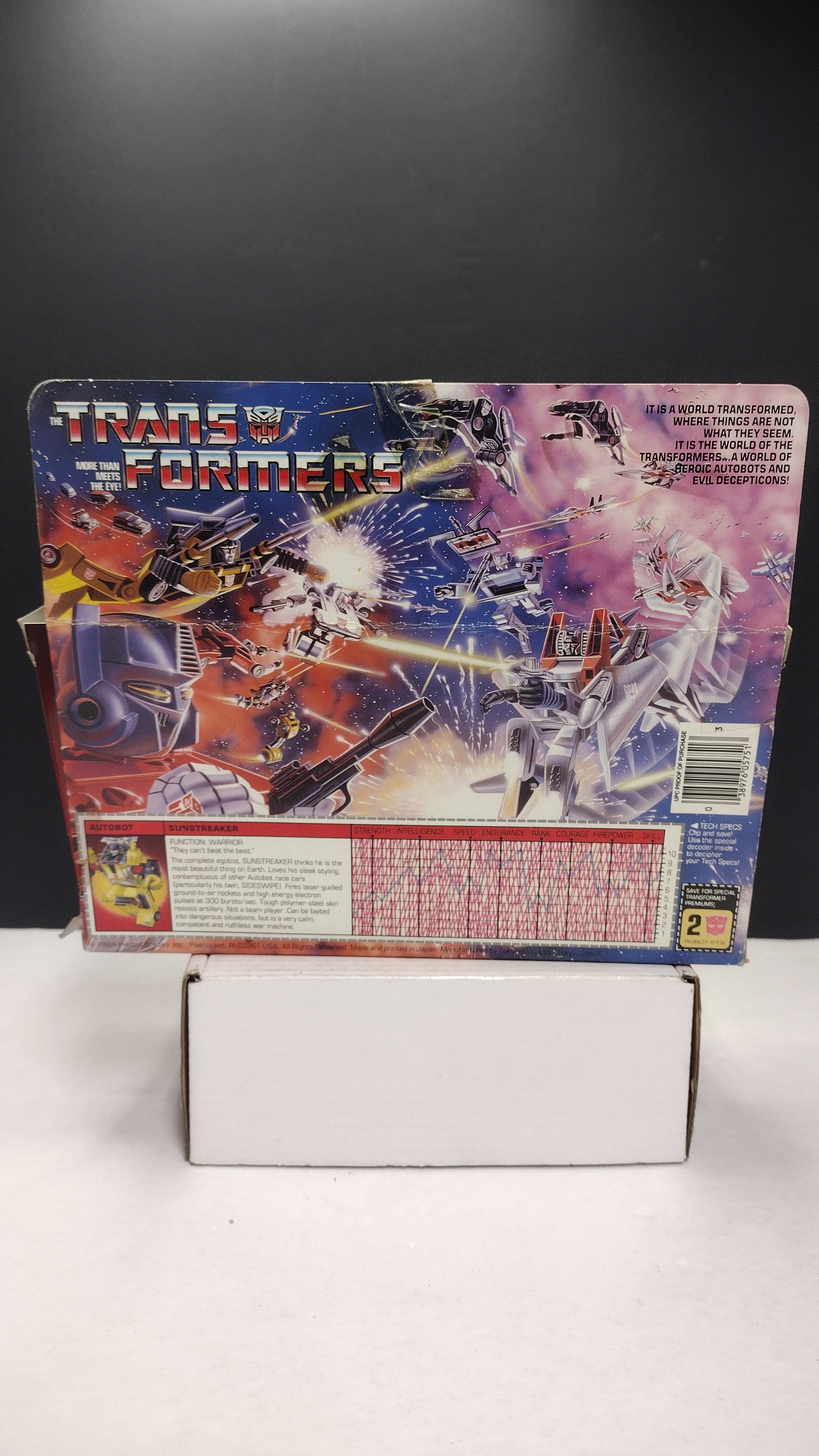 1984 Vintage Original G1 Transformers Sunstreaker Box with Reissue Inner Bubble (Hasbro - Packaging Only / Box Heavy Wear)