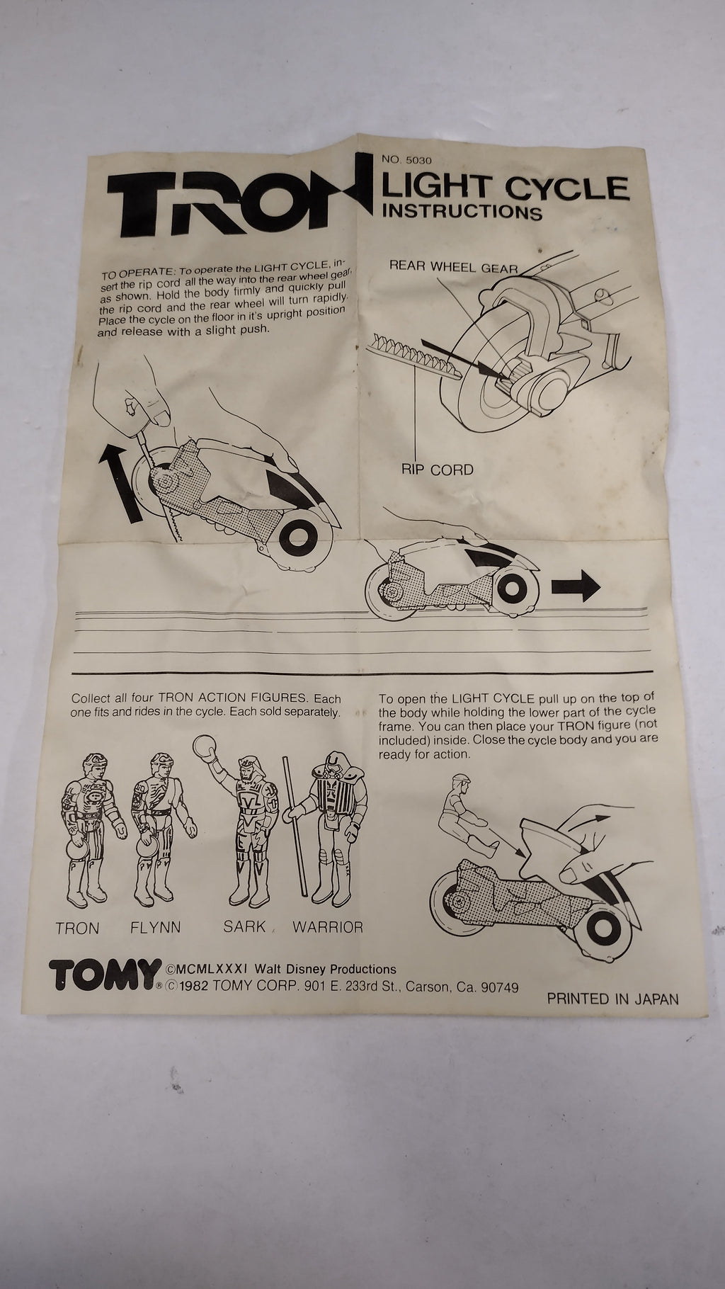 Vintage 1982 Tomy - Tron - Light Cycle Instructions
