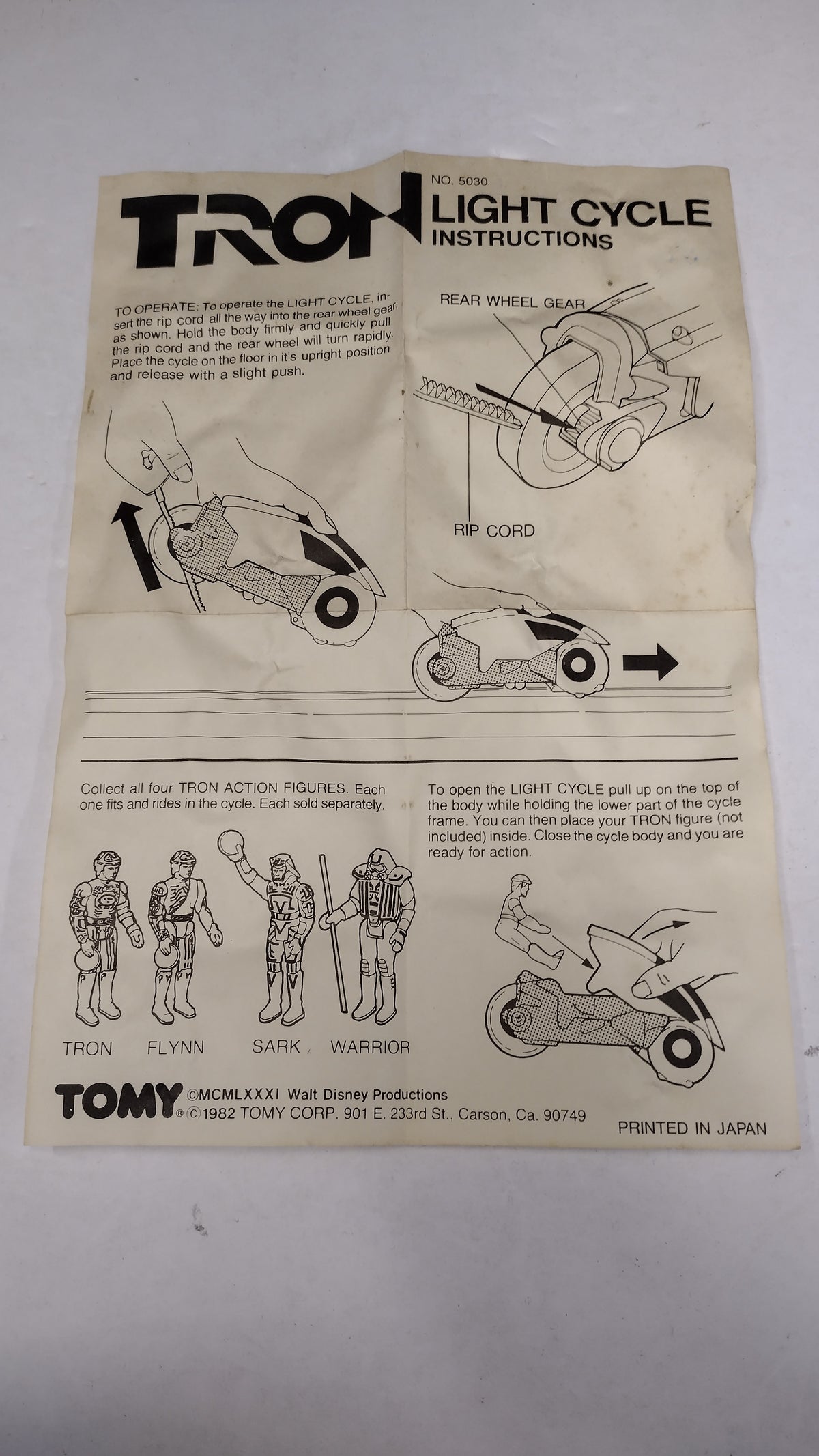 Vintage 1982 Tomy - Tron - Light Cycle Instructions