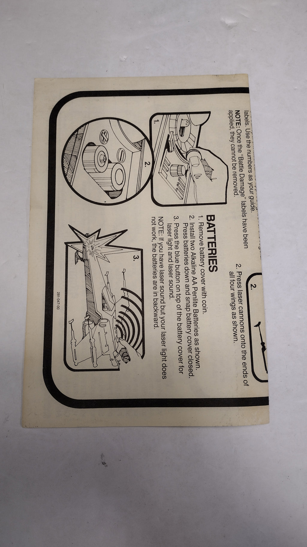 Vintage 1981 Kenner Star Wars - Battle Damaged X-Wing Fighter Instructions
