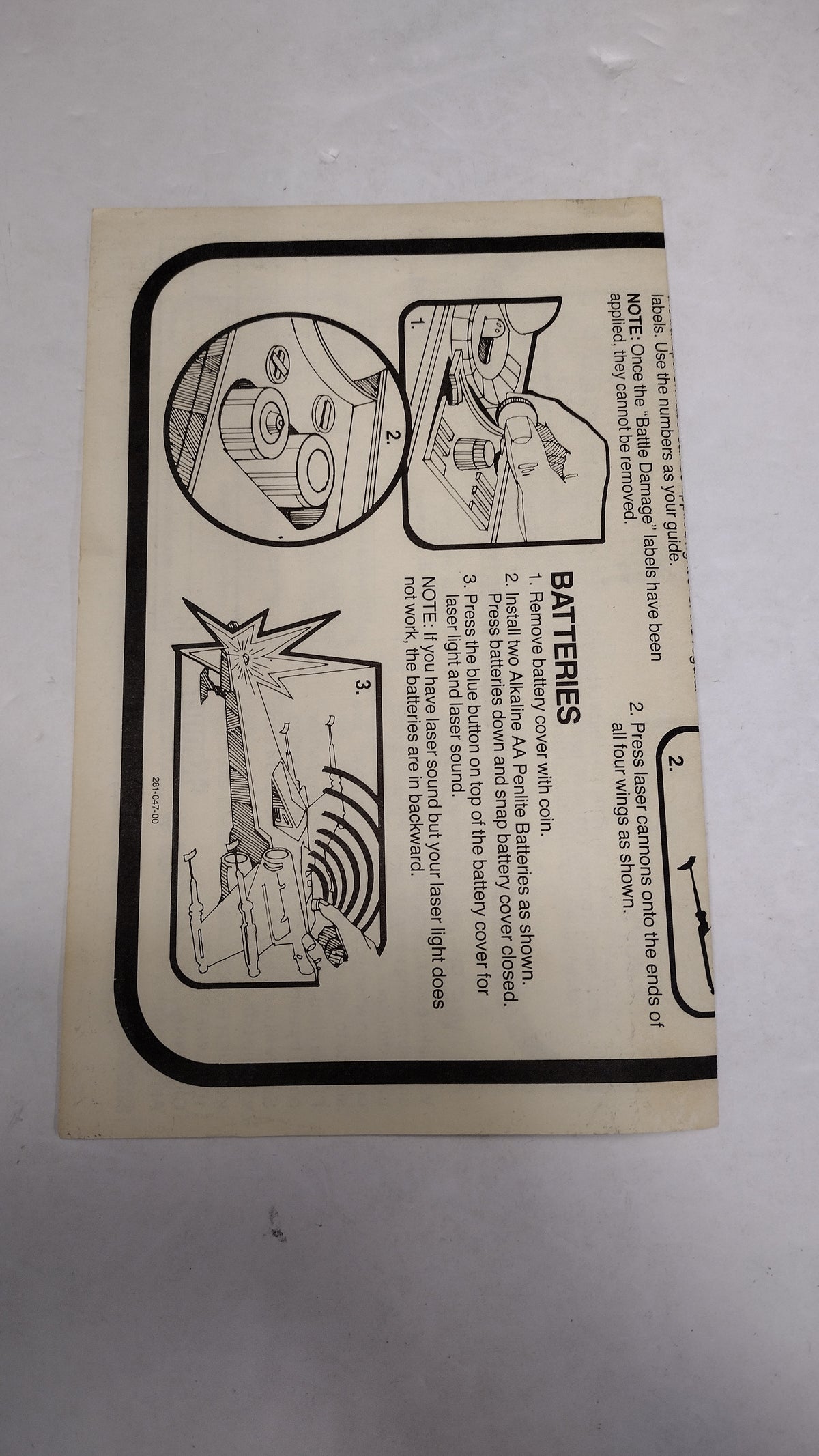 Vintage 1981 Kenner Star Wars - Battle Damaged X-Wing Fighter Instructions
