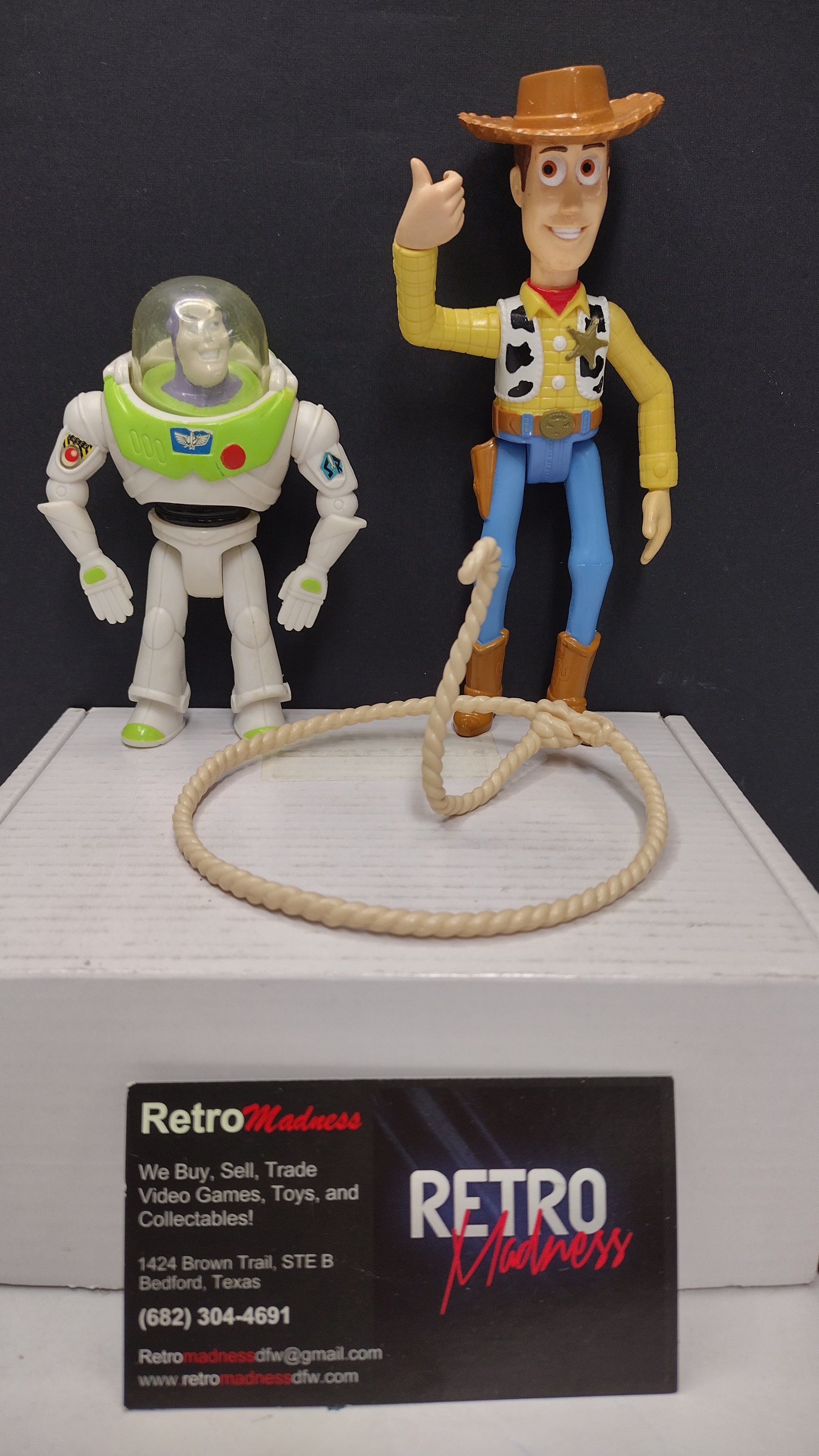 Vintage 1995 Disney Pixar Toy Story Woody & Buzz Lightyear All-Plastic Burger King Figures Lot (With Lasso)
