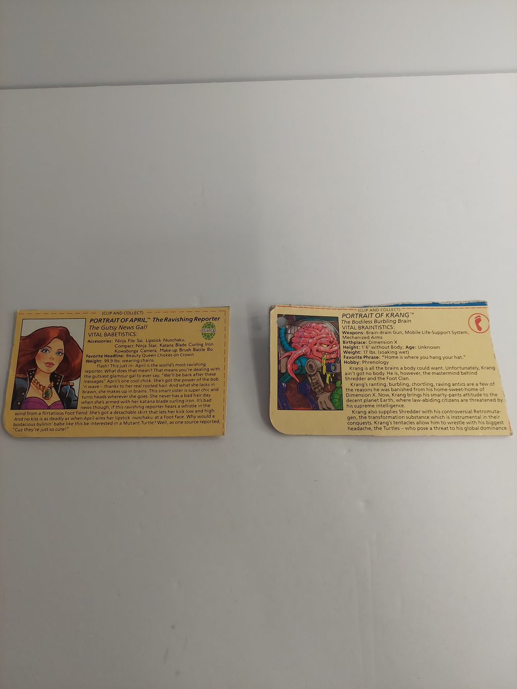 Vintage Teenage Mutant Ninja Turtles  April O'Neil and Krang File Cards