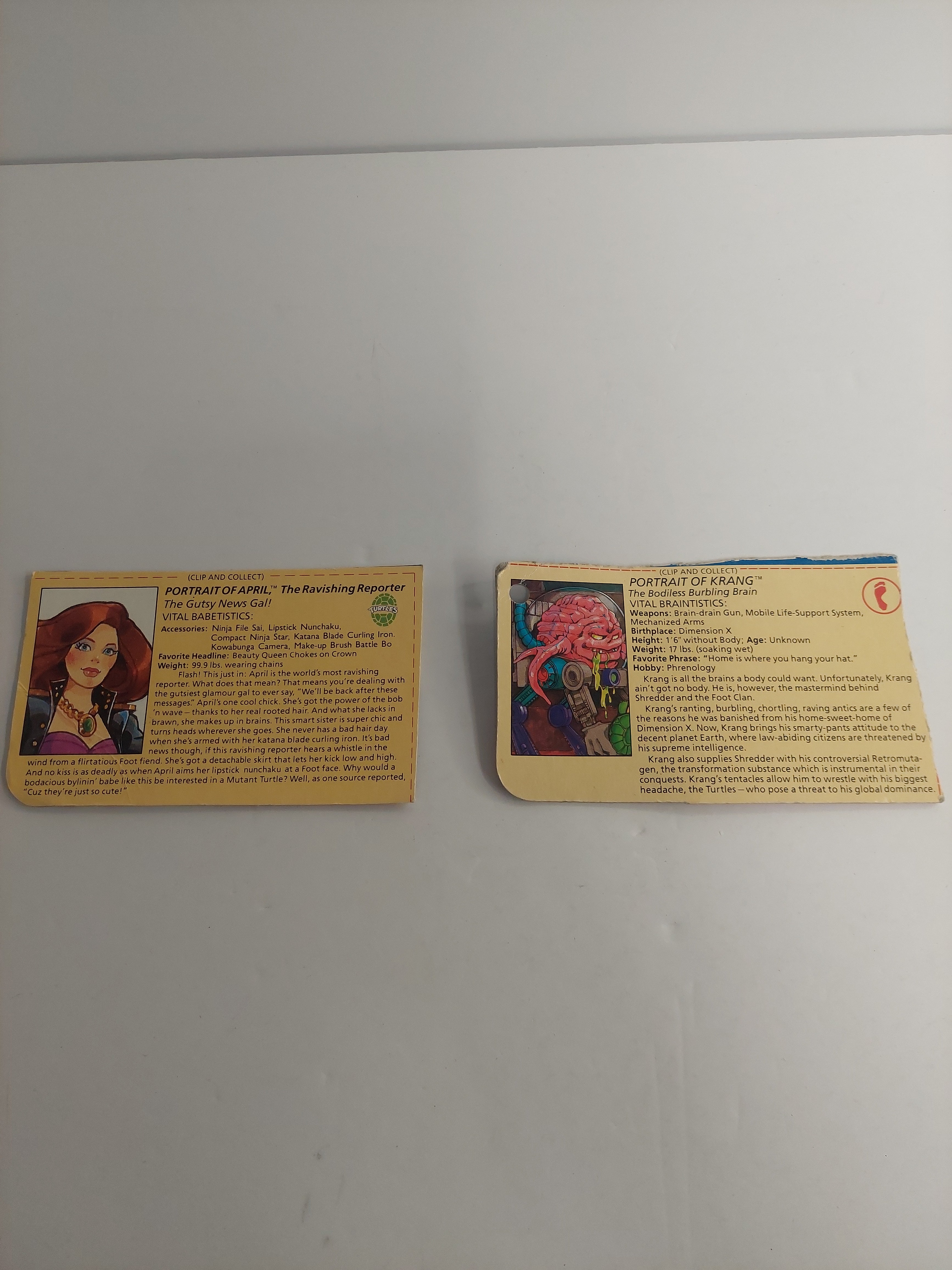 Vintage Teenage Mutant Ninja Turtles  April O'Neil and Krang File Cards