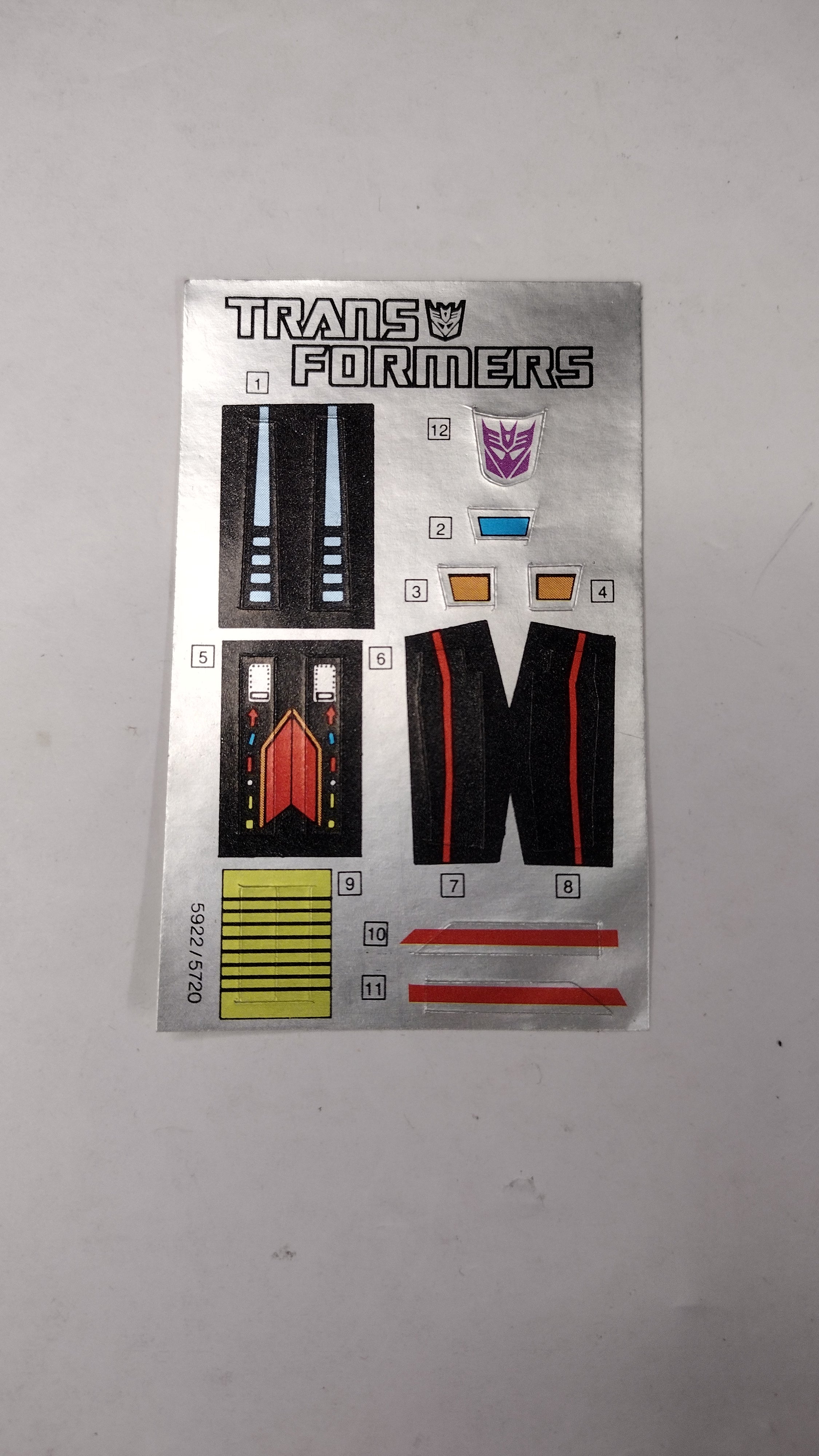 Vintage Original G1 Transformers Shrapnel Sticker Sheet