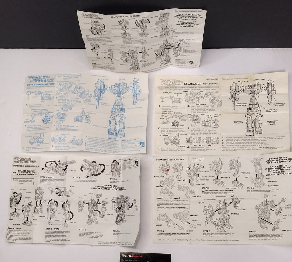 Vintage Original G1 & G2 Transformers Combiner Instruction Papers Lot