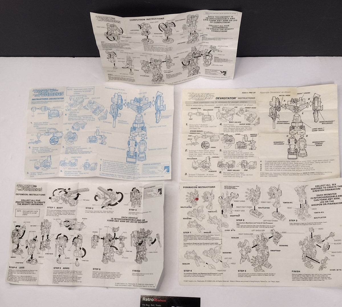 Vintage Original G1 & G2 Transformers Combiner Instruction Papers Lot