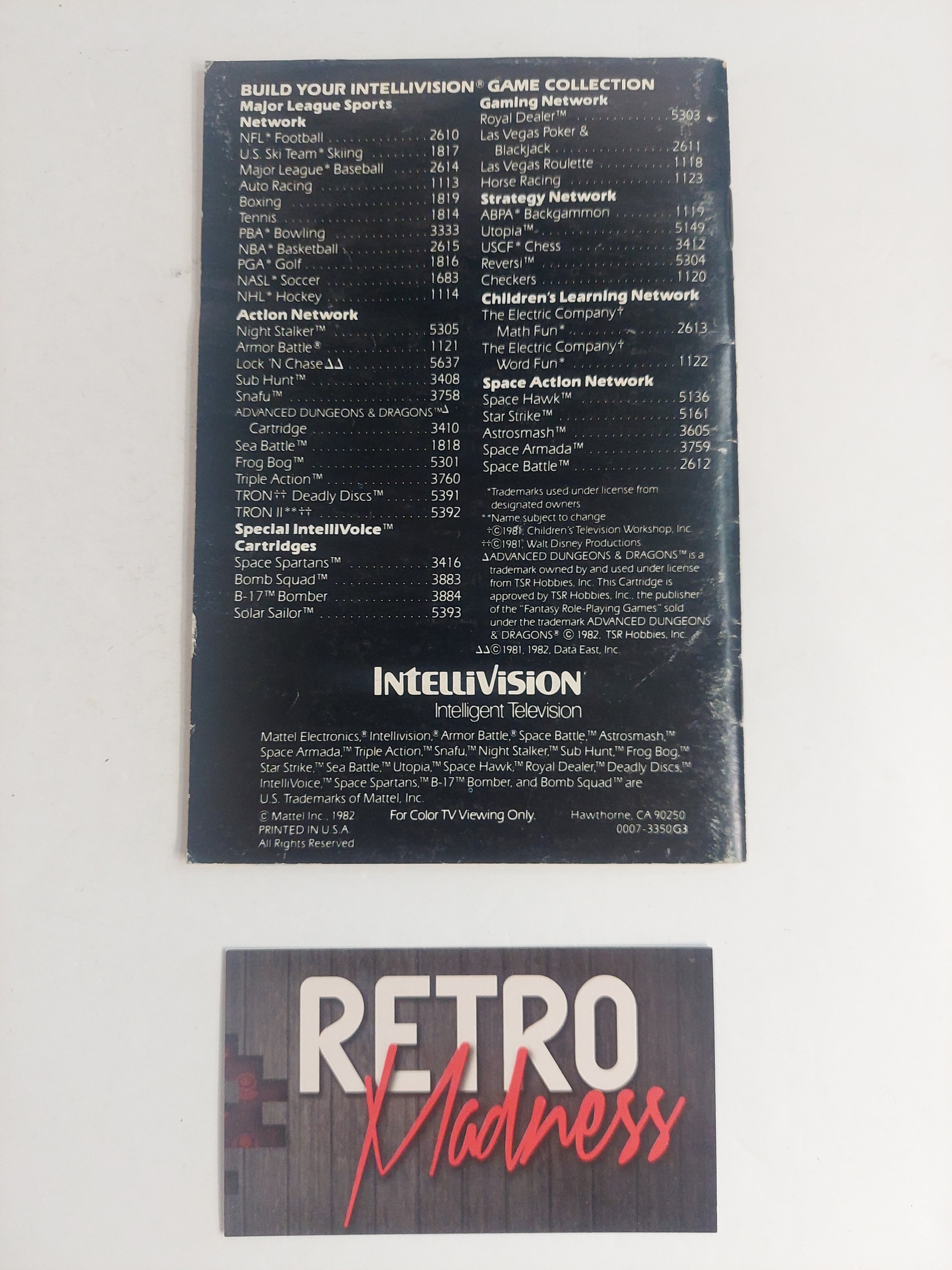 Mattel Electronics Intellivision 1982 Catalog