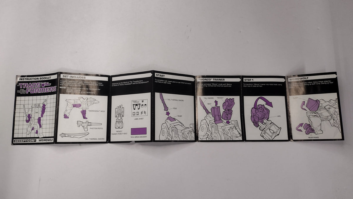 Vintage 1986 Original G1 Transformers Weirdwolf - Instruction Booklet