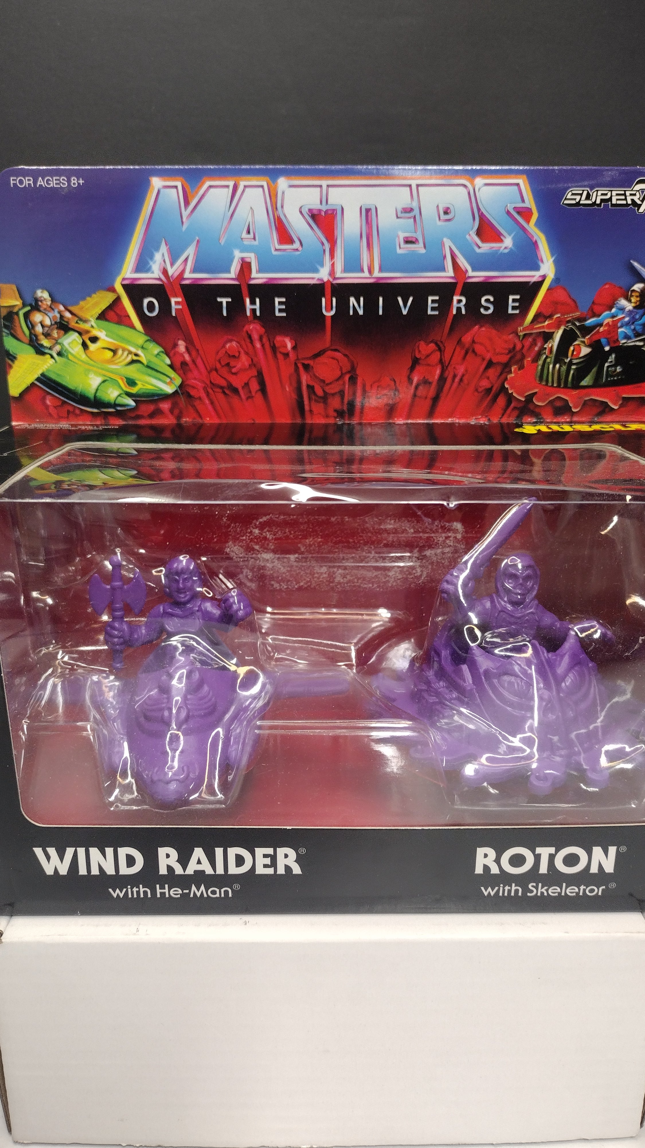 MOTU M.U.S.C.L.E. Wind Raider & Roton (Purple Variant) Retro Figure Set • Super7 Masters of the Universe