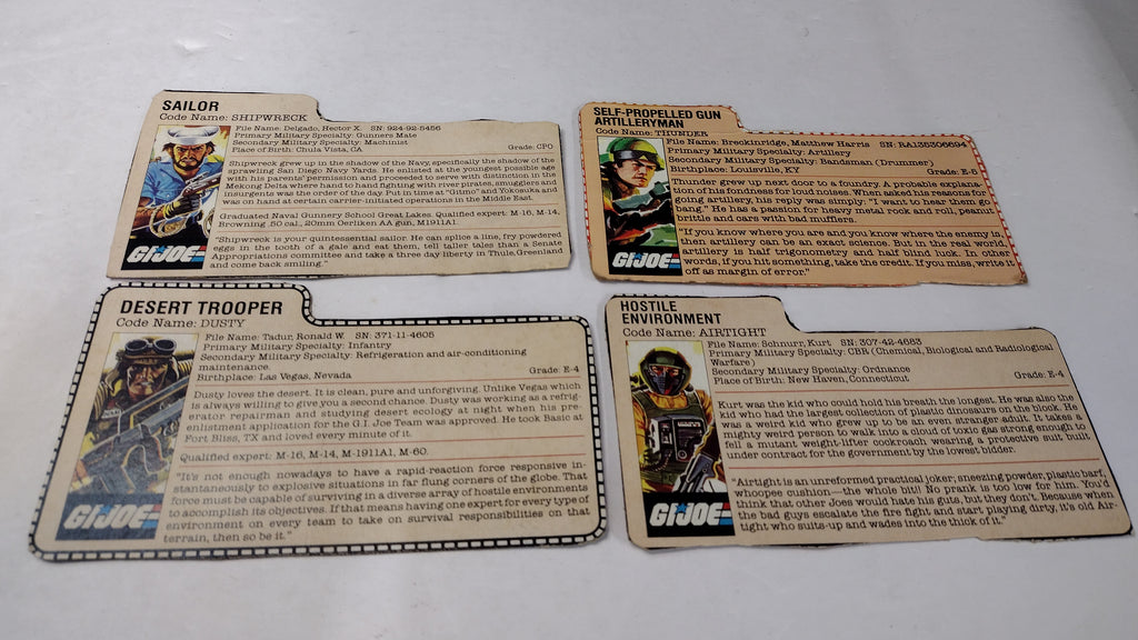 Vintage GI Joe File Cards (Lot B) Dusty, Shipwreck, Airtight, Thunder