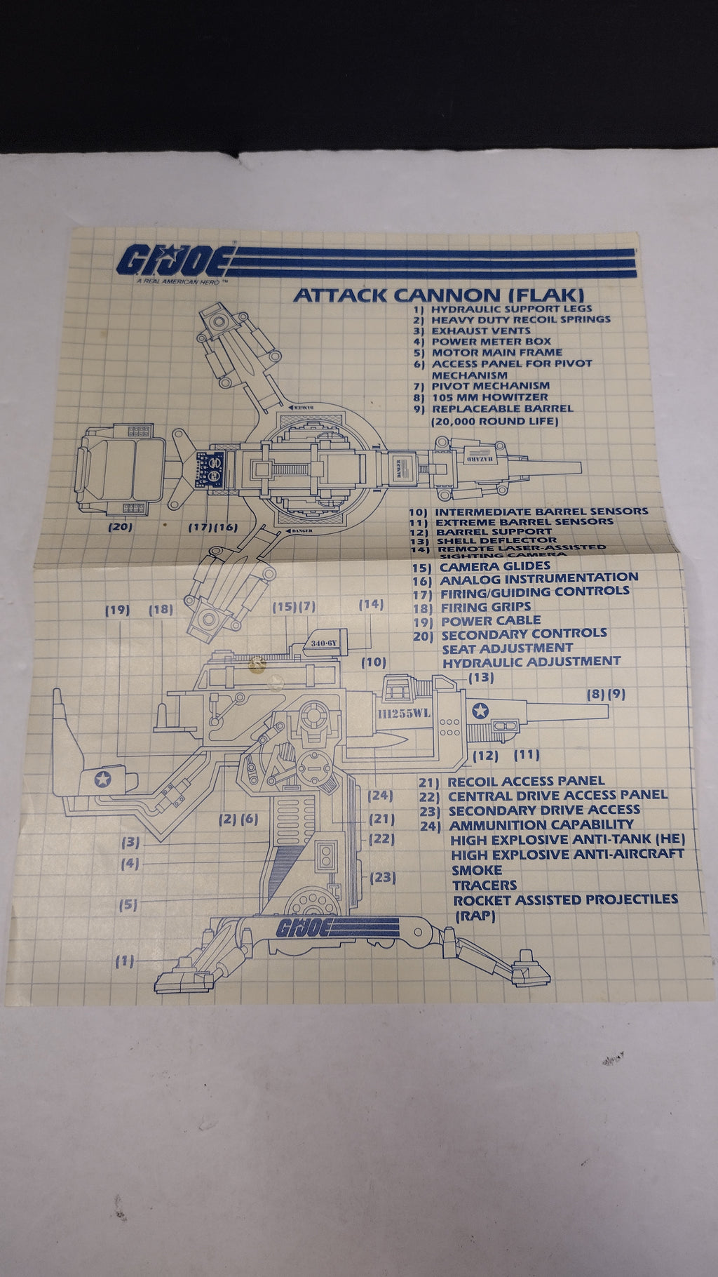 Vintage 1982 G.I. Joe - Attack Cannon (FLAK) Instructions