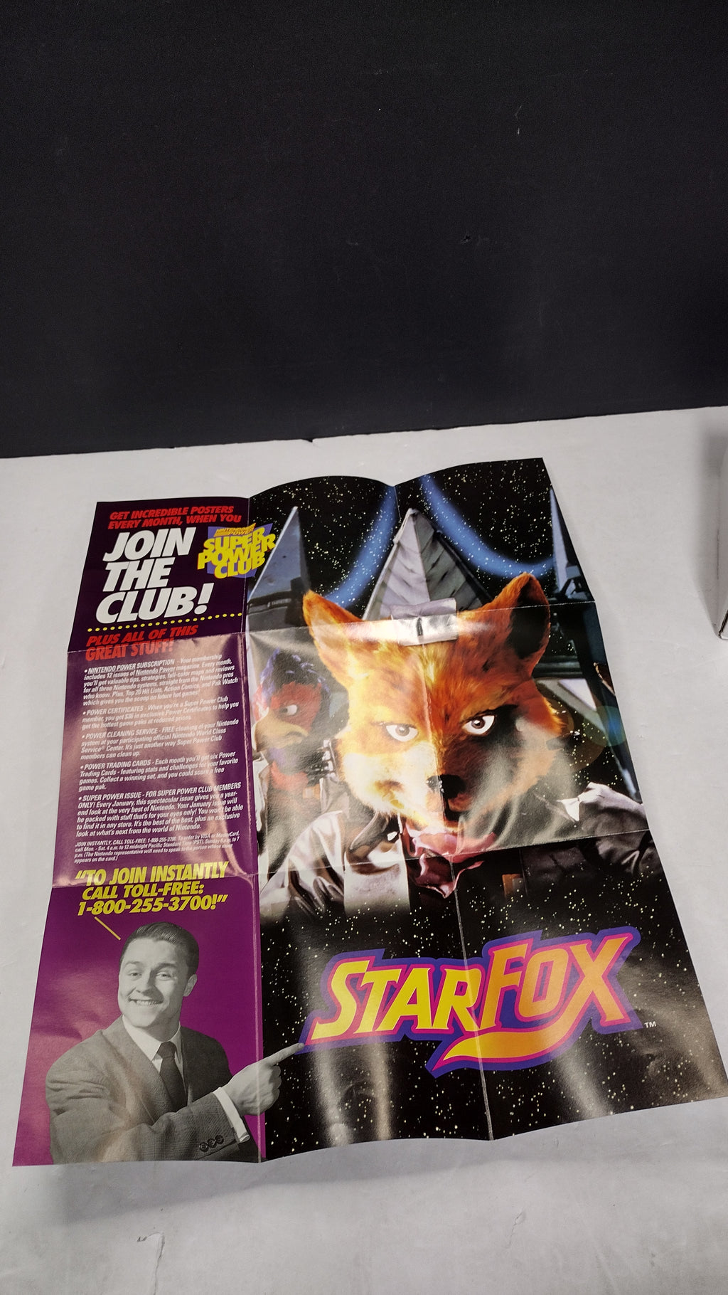 Vintage 1993 Nintendo Star Fox Super Power Club Double-Sided Poster OEM