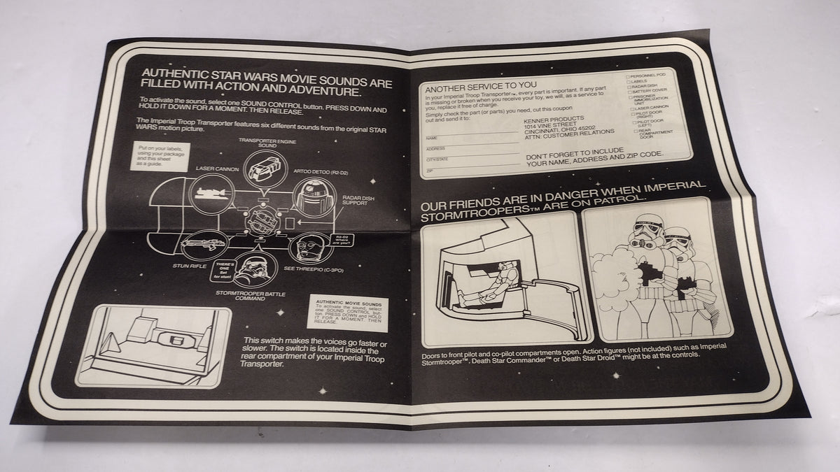 Vintage 1979 Kenner Star Wars Imperial Troop Transport Instructions Sheet