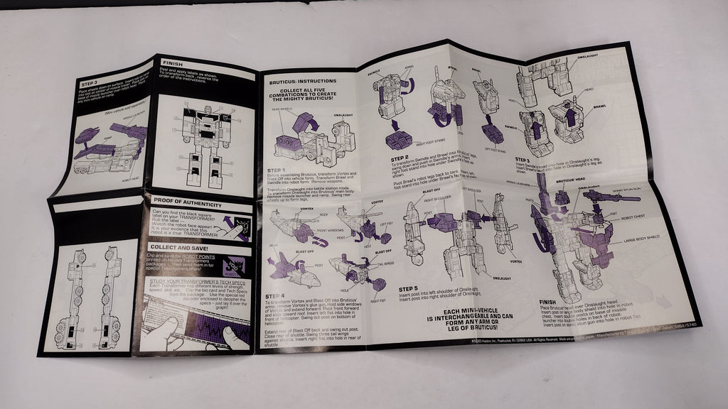 Vintage Original G1 Transformers Bruticus & Onslaught Instruction Booklets, Decal Sheet, Inserts & Red Decoder Reader Lot