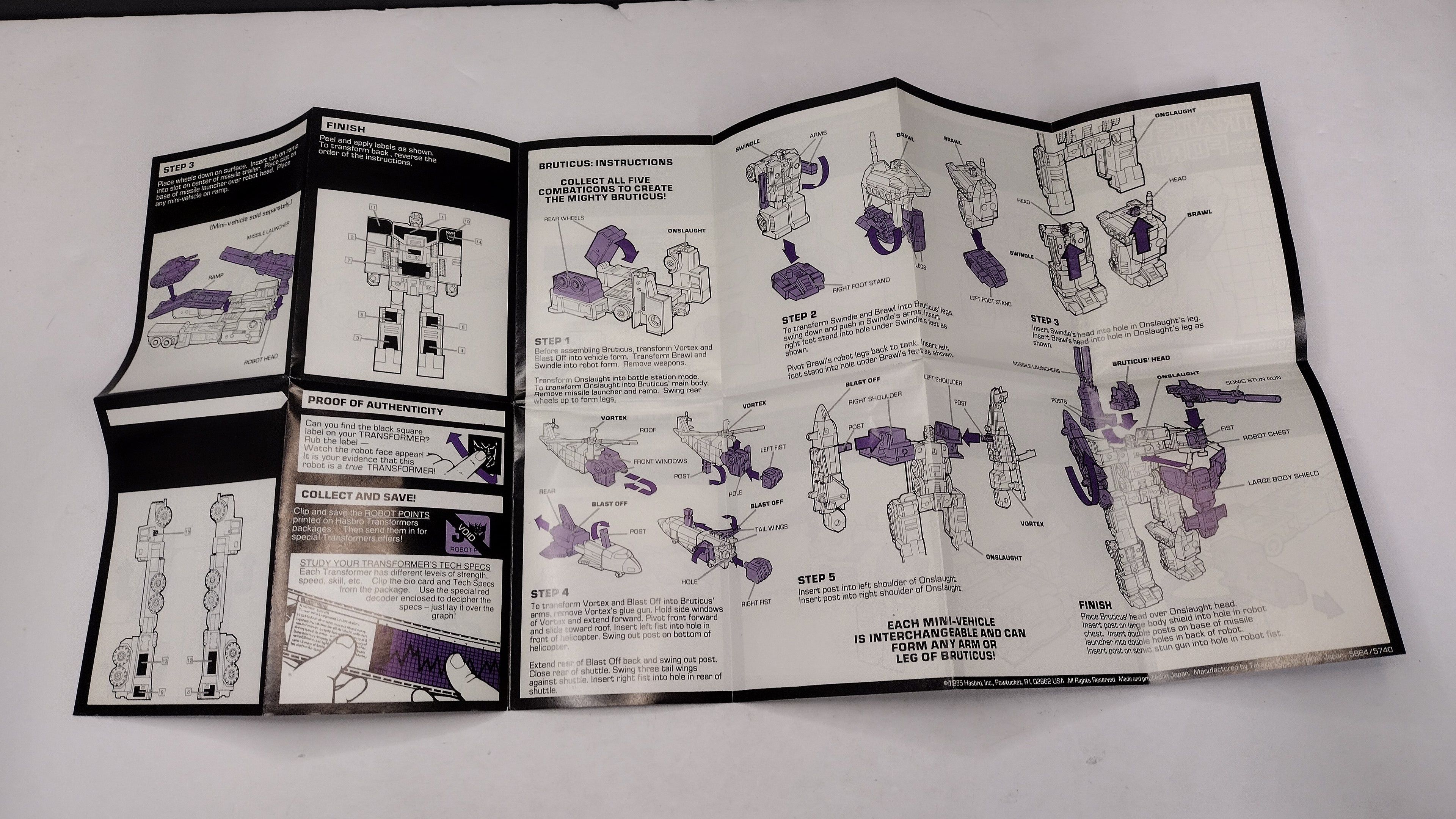 Vintage Original G1 Transformers Bruticus & Onslaught Instruction Booklets, Decal Sheet, Inserts & Red Decoder Reader Lot