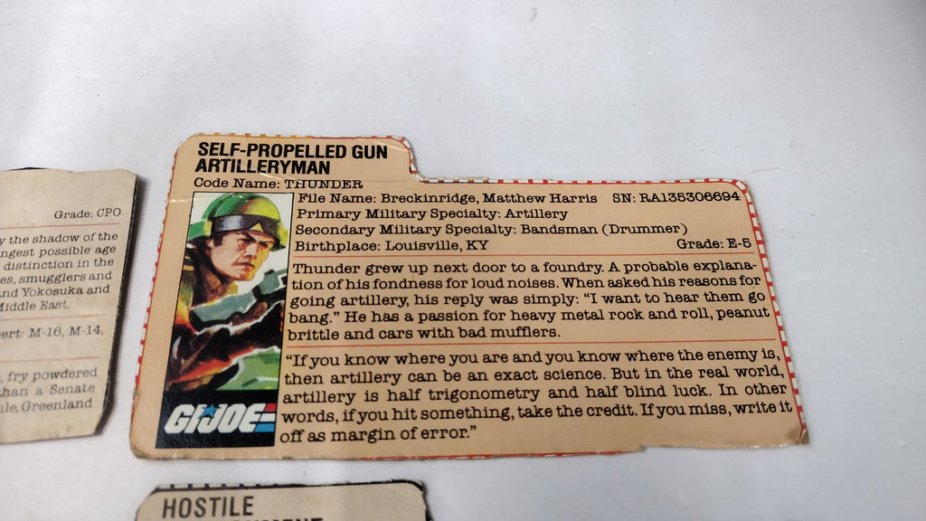 Vintage GI Joe File Cards (Lot B) Dusty, Shipwreck, Airtight, Thunder