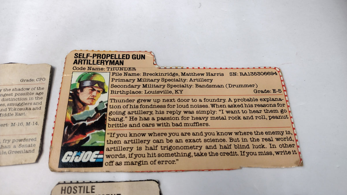 Vintage GI Joe File Cards (Lot B) Dusty, Shipwreck, Airtight, Thunder